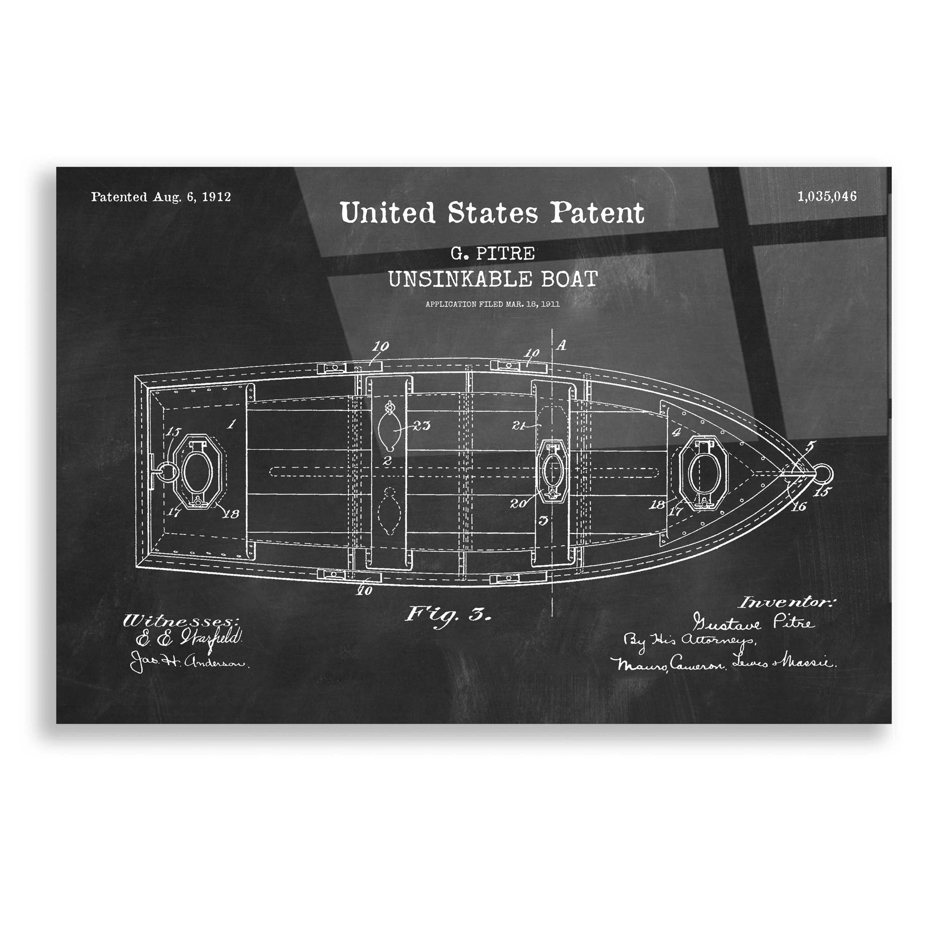 Epic Art 'Unsinkable Boat Blueprint Patent Chalkboard,' Acrylic Glass Wall Art,16x12