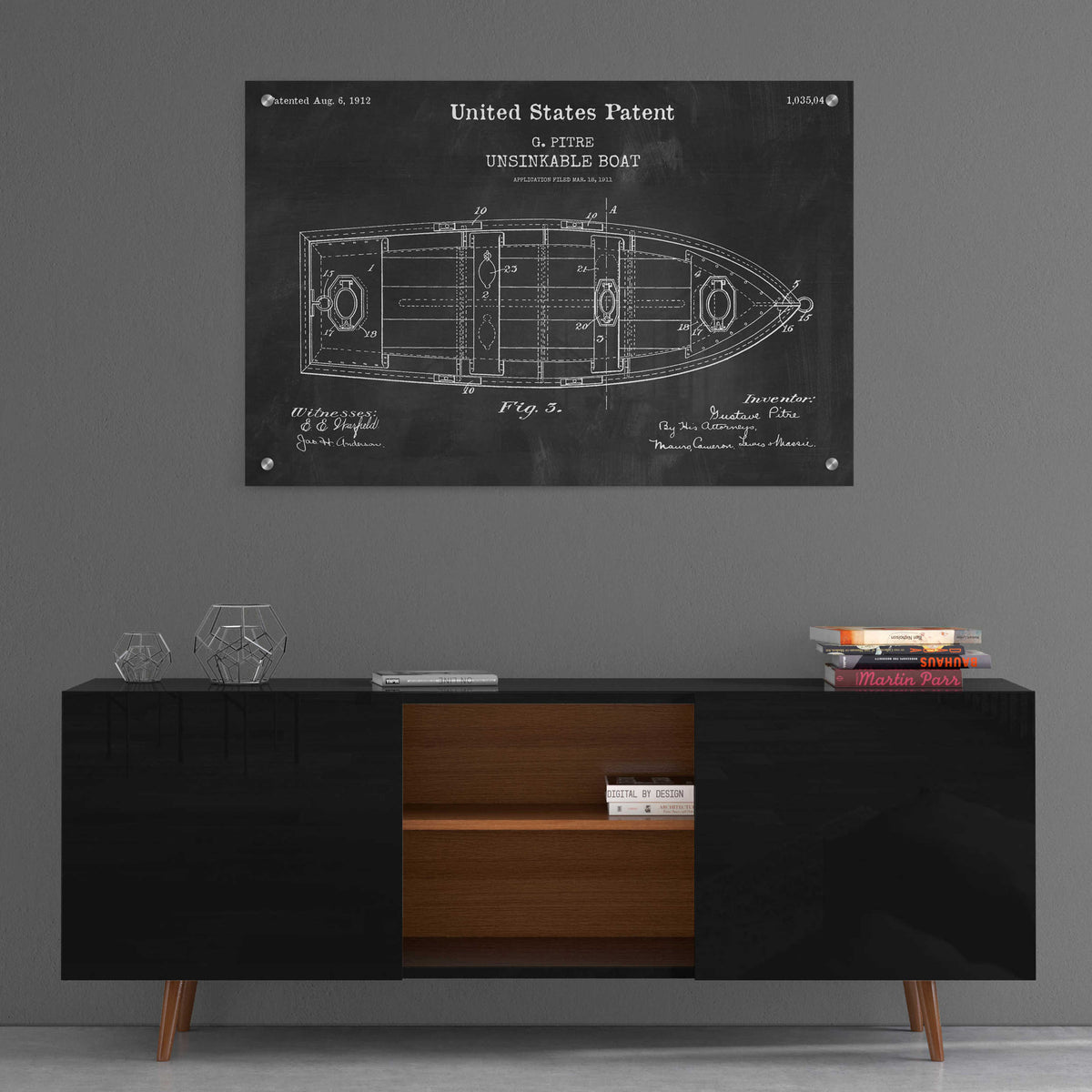 Epic Art 'Unsinkable Boat Blueprint Patent Chalkboard,' Acrylic Glass Wall Art,36x24