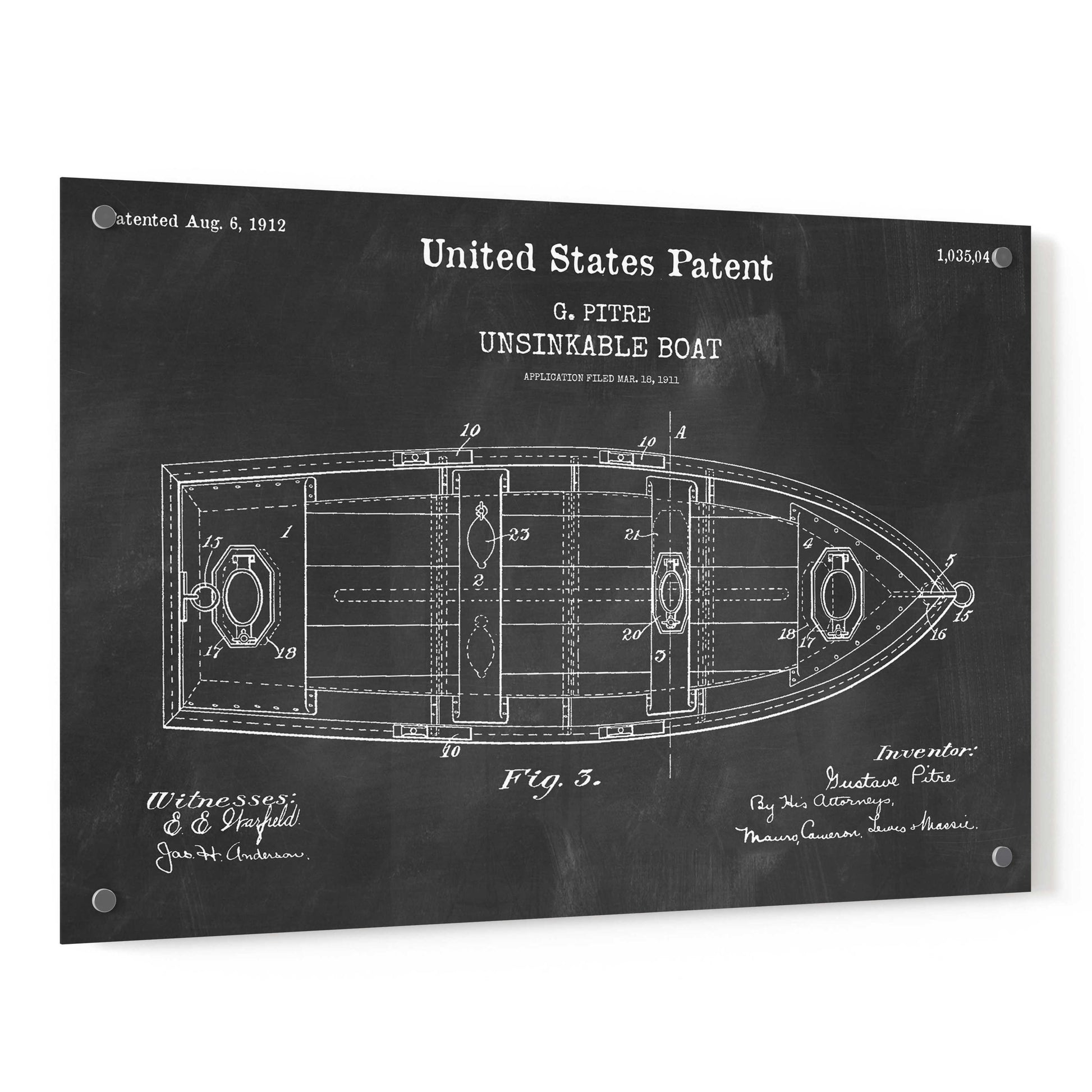 Epic Art 'Unsinkable Boat Blueprint Patent Chalkboard,' Acrylic Glass Wall Art,36x24