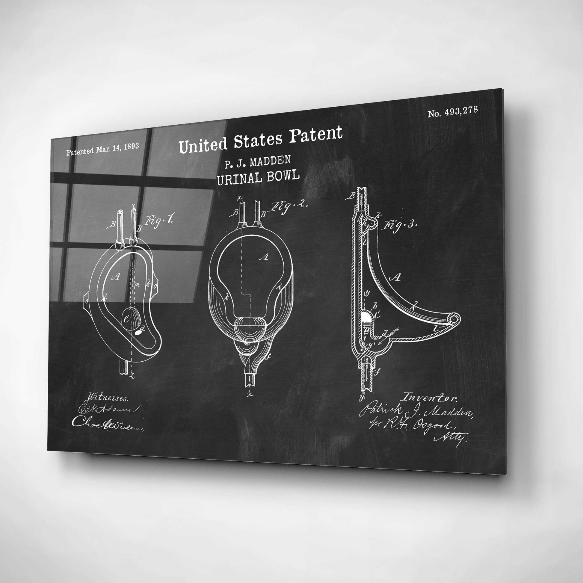 Epic Art 'Urinal Blueprint Patent Chalkboard,' Acrylic Glass Wall Art,16x12