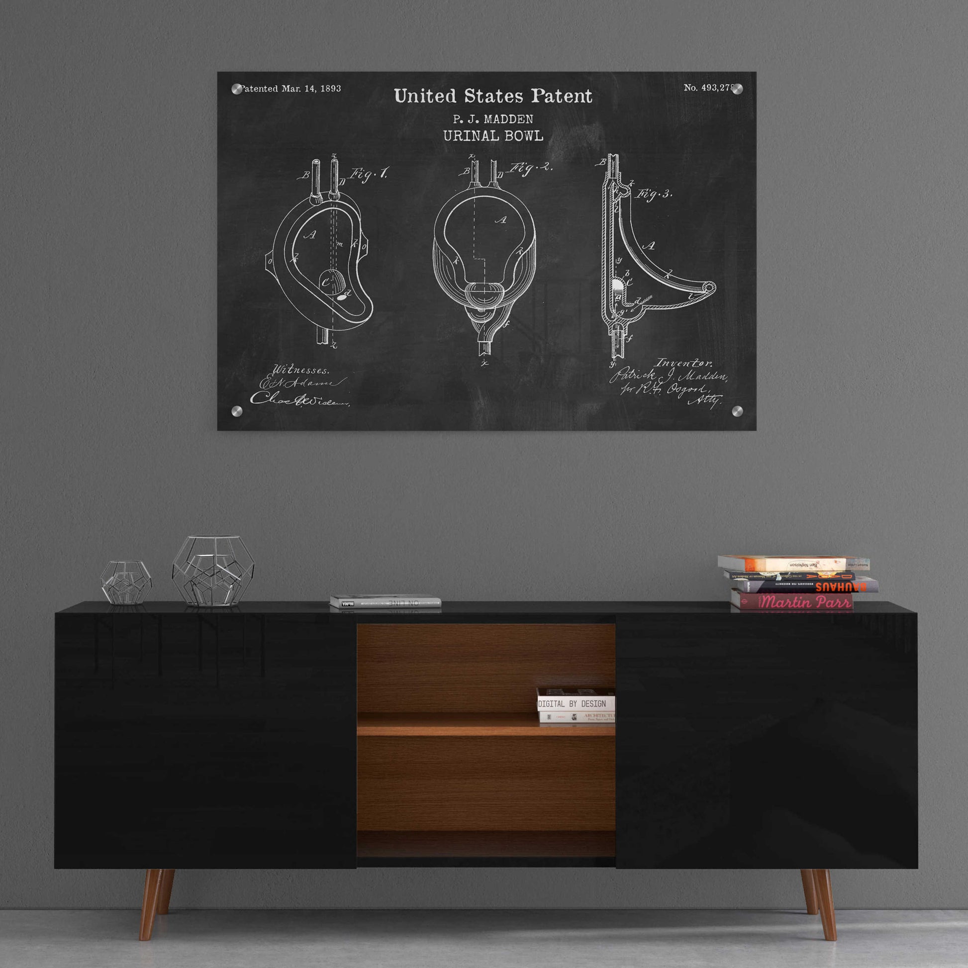 Epic Art 'Urinal Blueprint Patent Chalkboard,' Acrylic Glass Wall Art,36x24