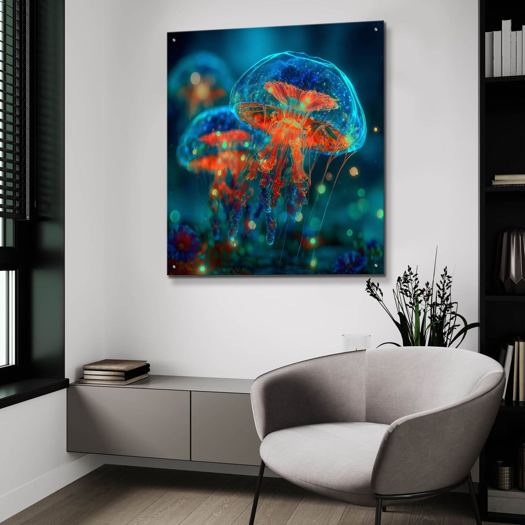 Magic Jellyfish by Ann Klee - 36x36 acrylic wall art in a room