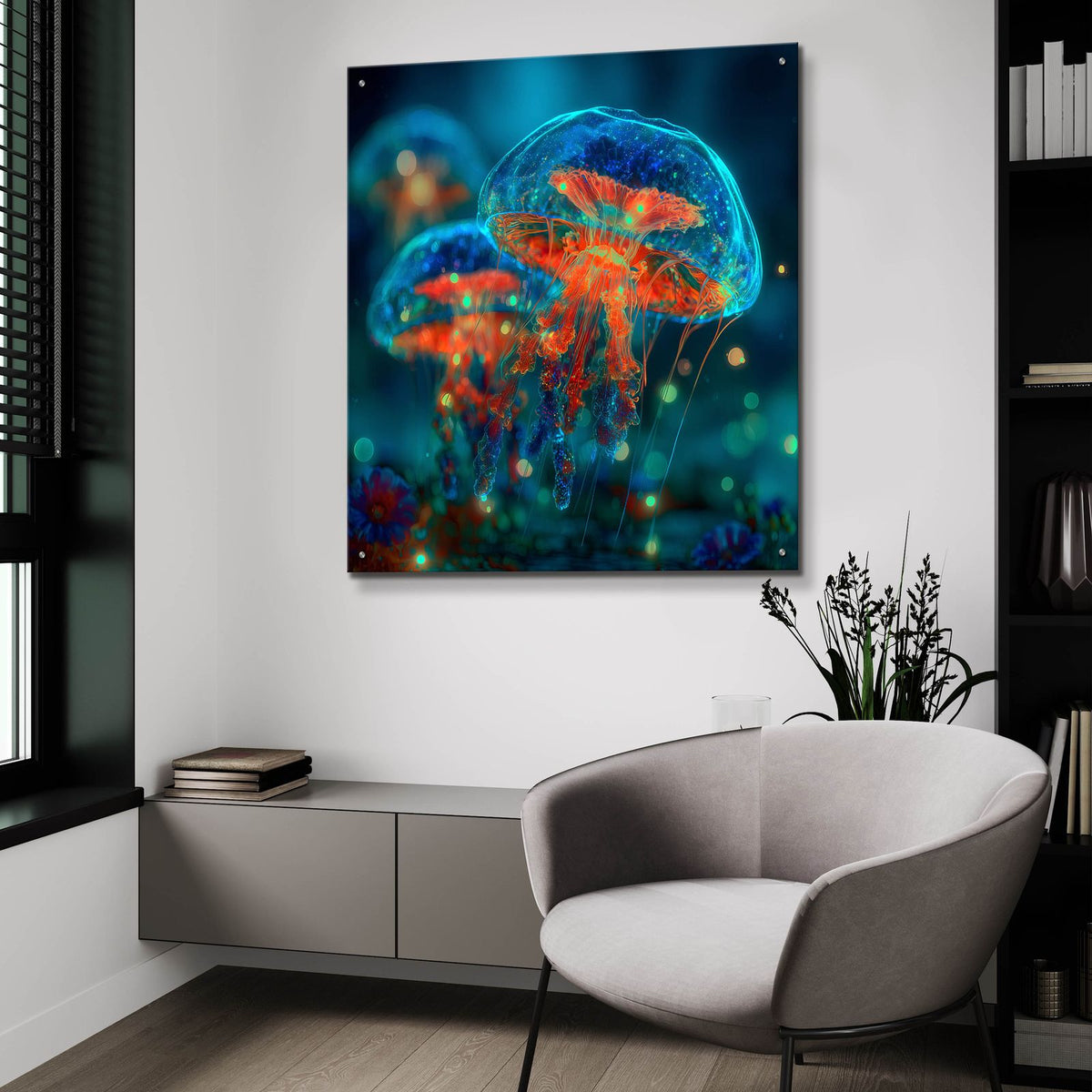 Magic Jellyfish by Ann Klee - 36x36 acrylic wall art in a room