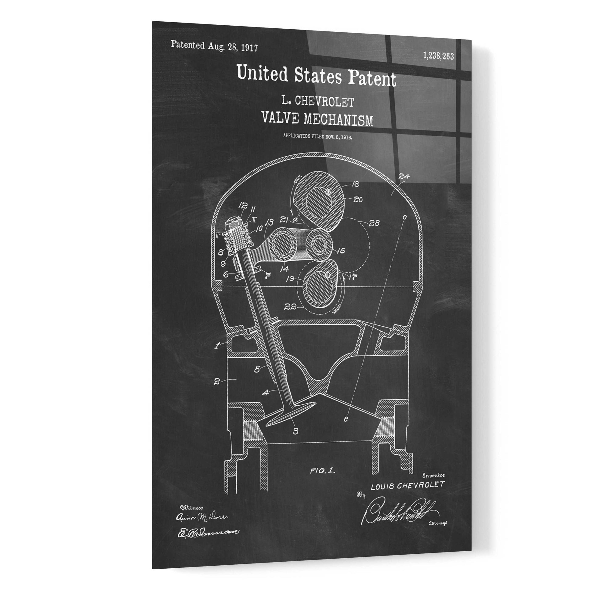 Epic Art 'Valve Mechanism Blueprint Patent Chalkboard,' Acrylic Glass Wall Art,16x24