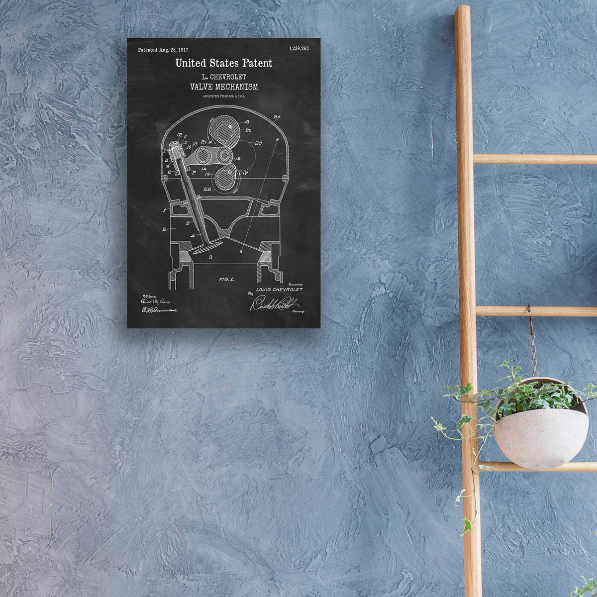 Epic Art 'Valve Mechanism Blueprint Patent Chalkboard,' Acrylic Glass Wall Art,16x24