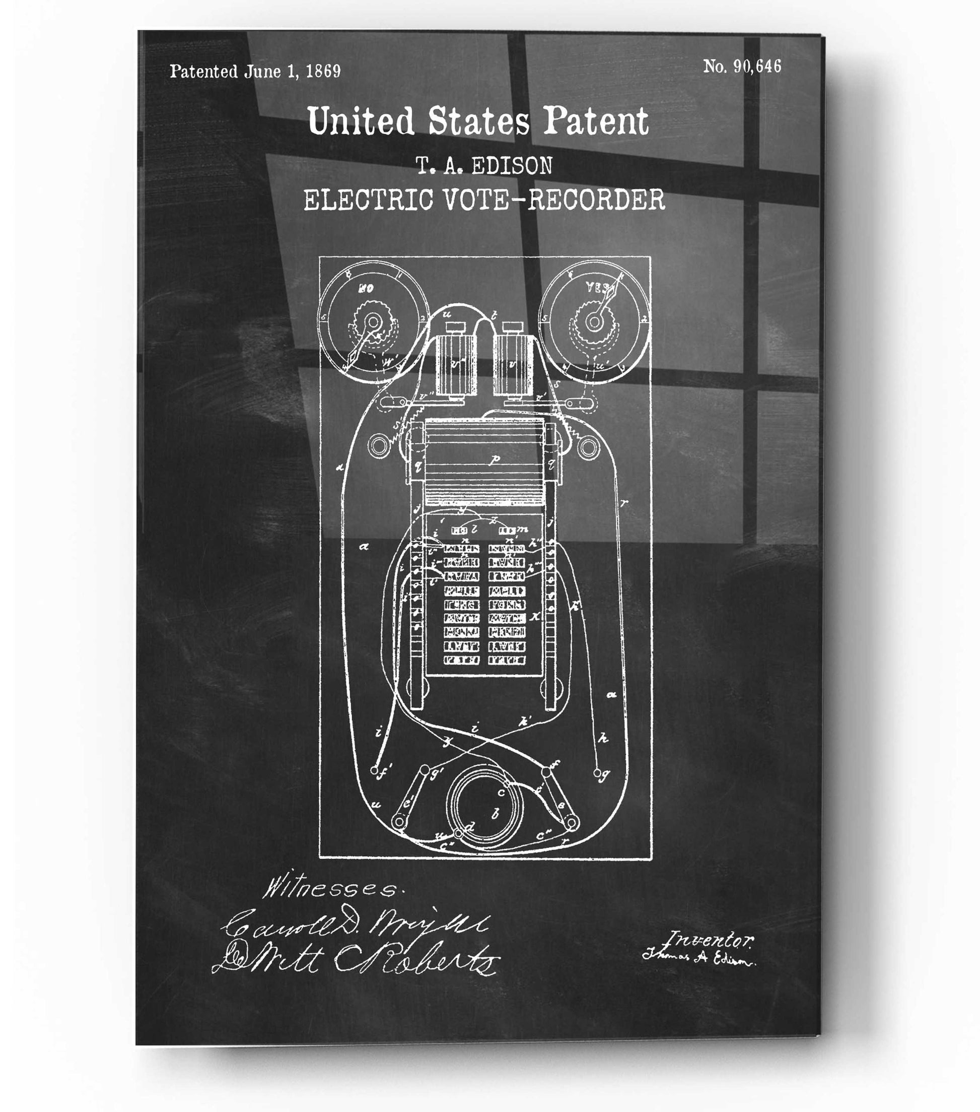 Epic Art 'Electric Vote-recorder Blueprint Patent Chalkboard,' Acrylic Glass Wall Art,12x16