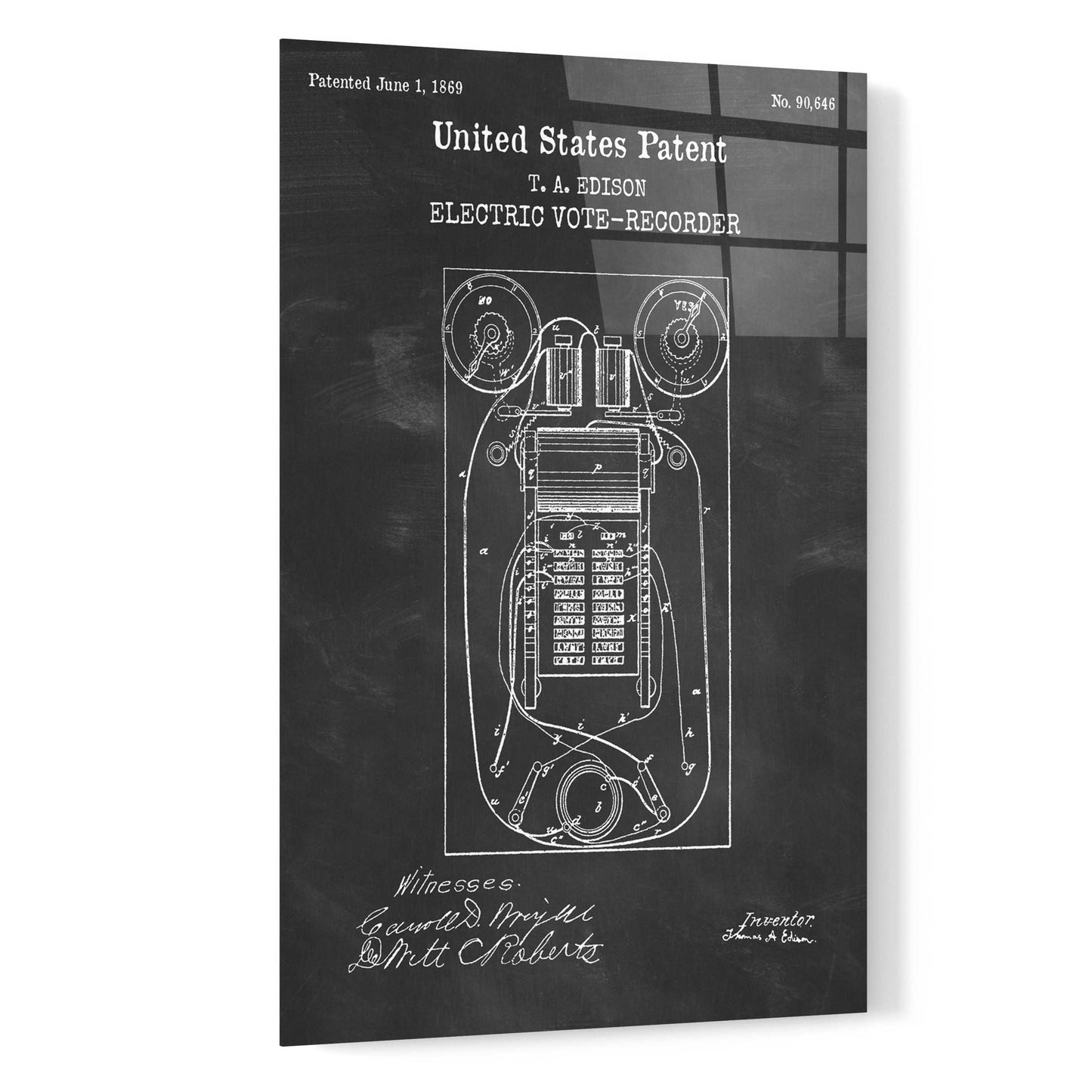 Epic Art 'Electric Vote-recorder Blueprint Patent Chalkboard,' Acrylic Glass Wall Art,16x24