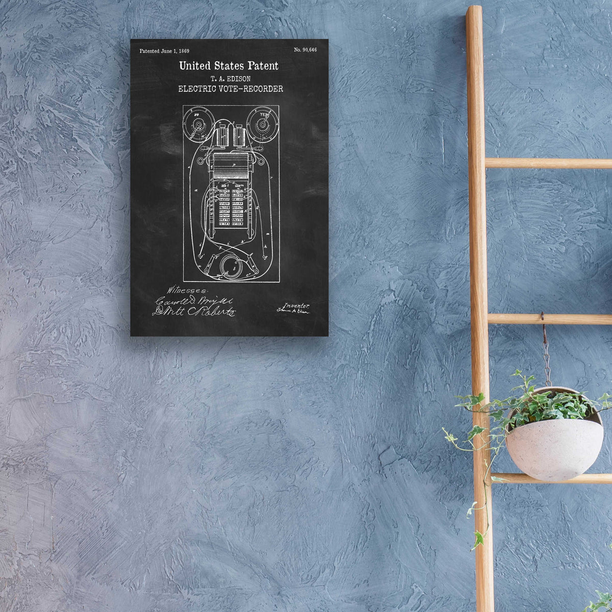 Epic Art 'Electric Vote-recorder Blueprint Patent Chalkboard,' Acrylic Glass Wall Art,16x24
