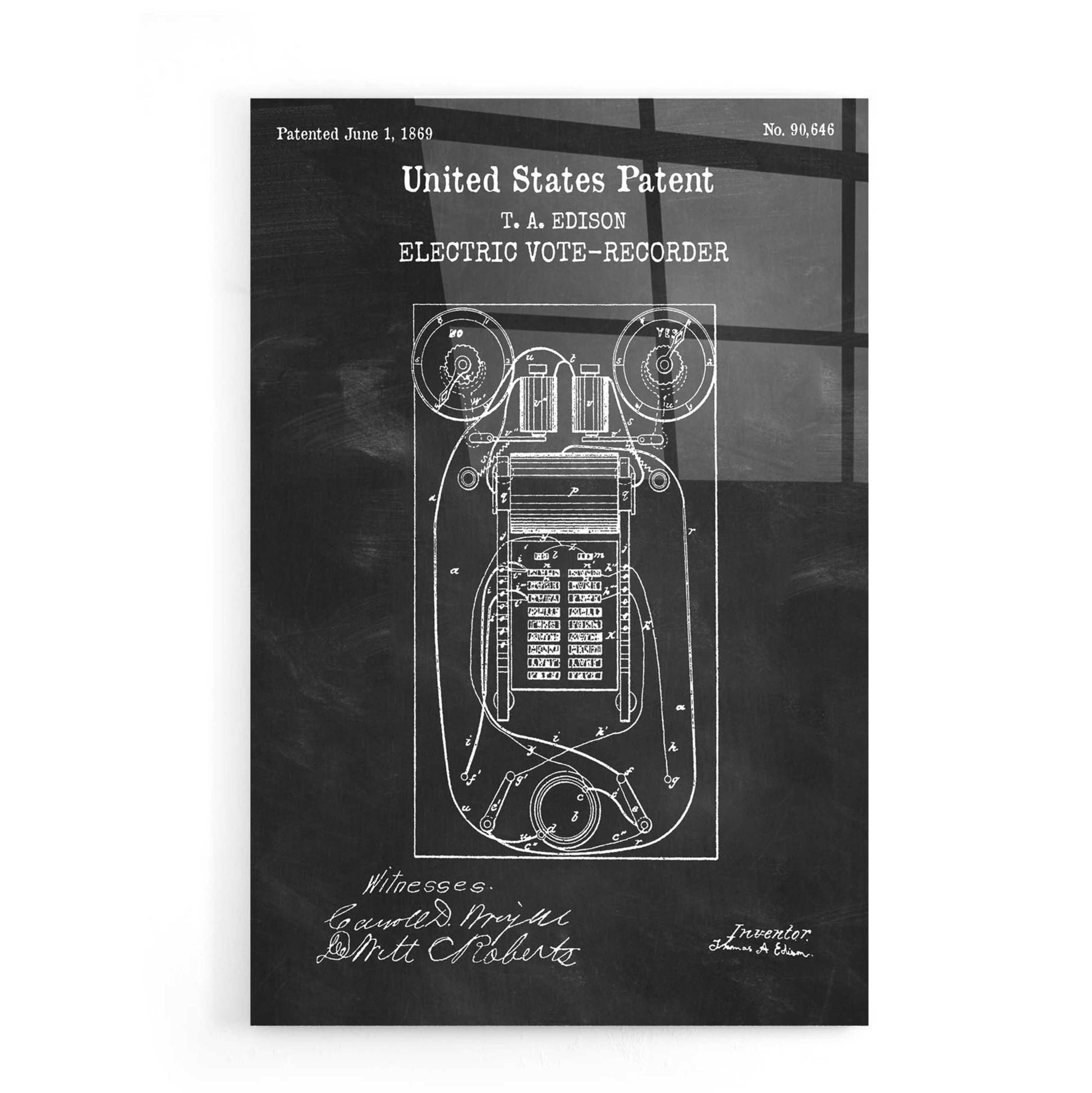Epic Art 'Electric Vote-recorder Blueprint Patent Chalkboard,' Acrylic Glass Wall Art,16x24