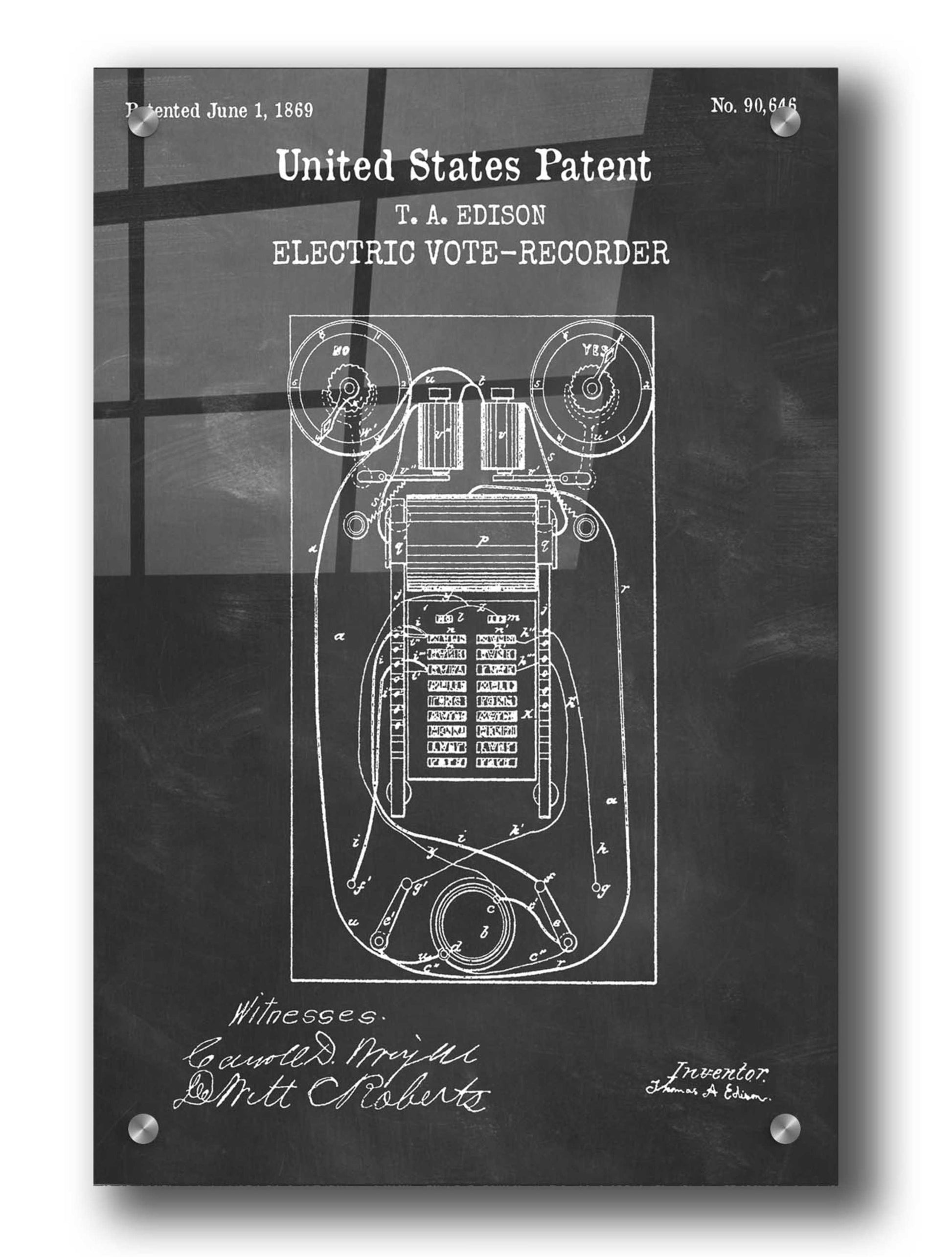 Epic Art 'Electric Vote-recorder Blueprint Patent Chalkboard,' Acrylic Glass Wall Art,24x36