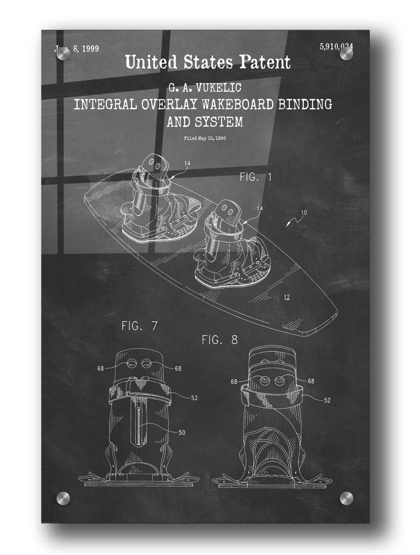 Epic Art 'Integral Overlay Wakeboard Binding and System Blueprint Patent Chalkboard,' Acrylic Glass Wall Art,24x36