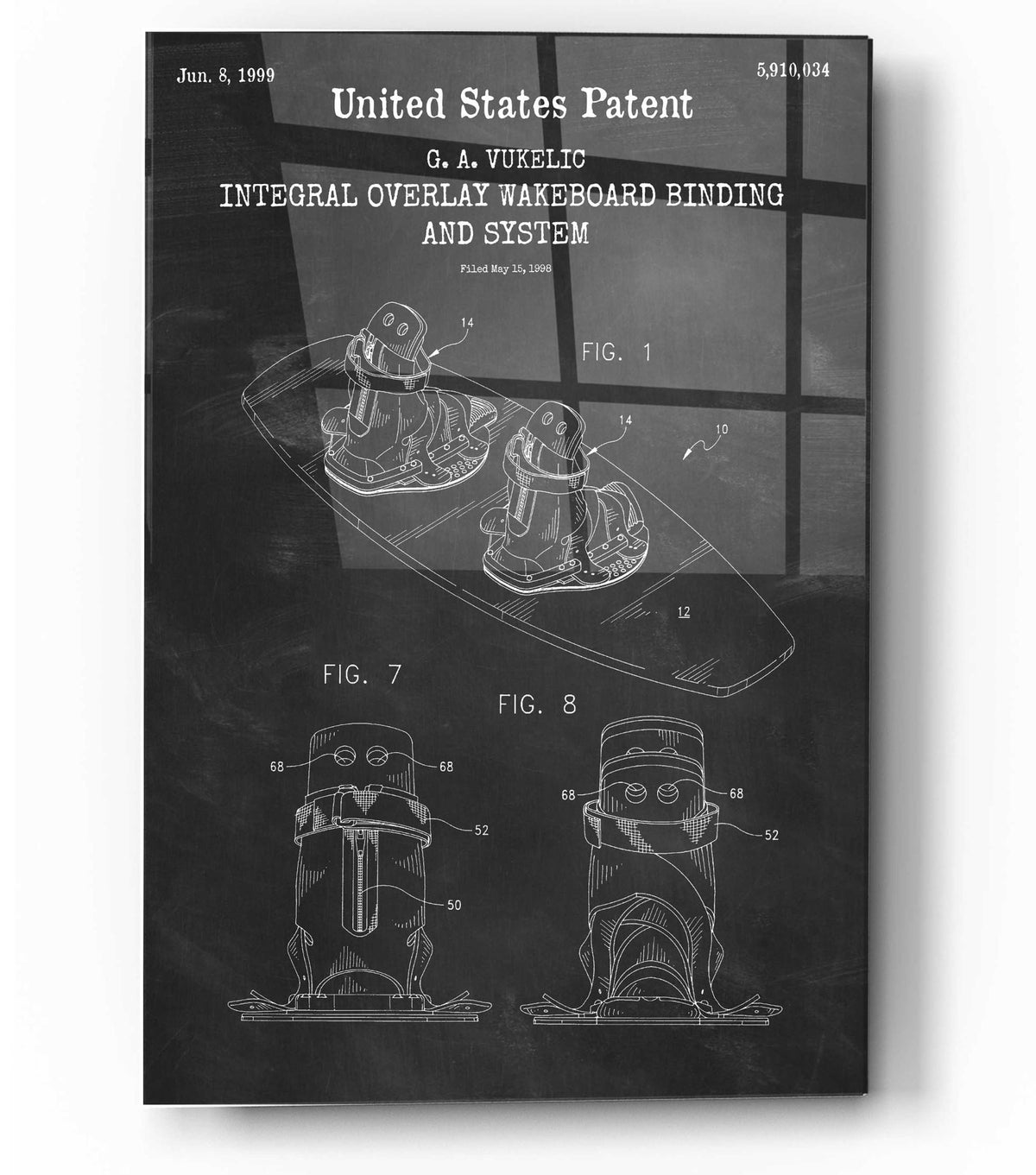 Epic Art 'Integral Overlay Wakeboard Binding and System Blueprint Patent Chalkboard,' Acrylic Glass Wall Art