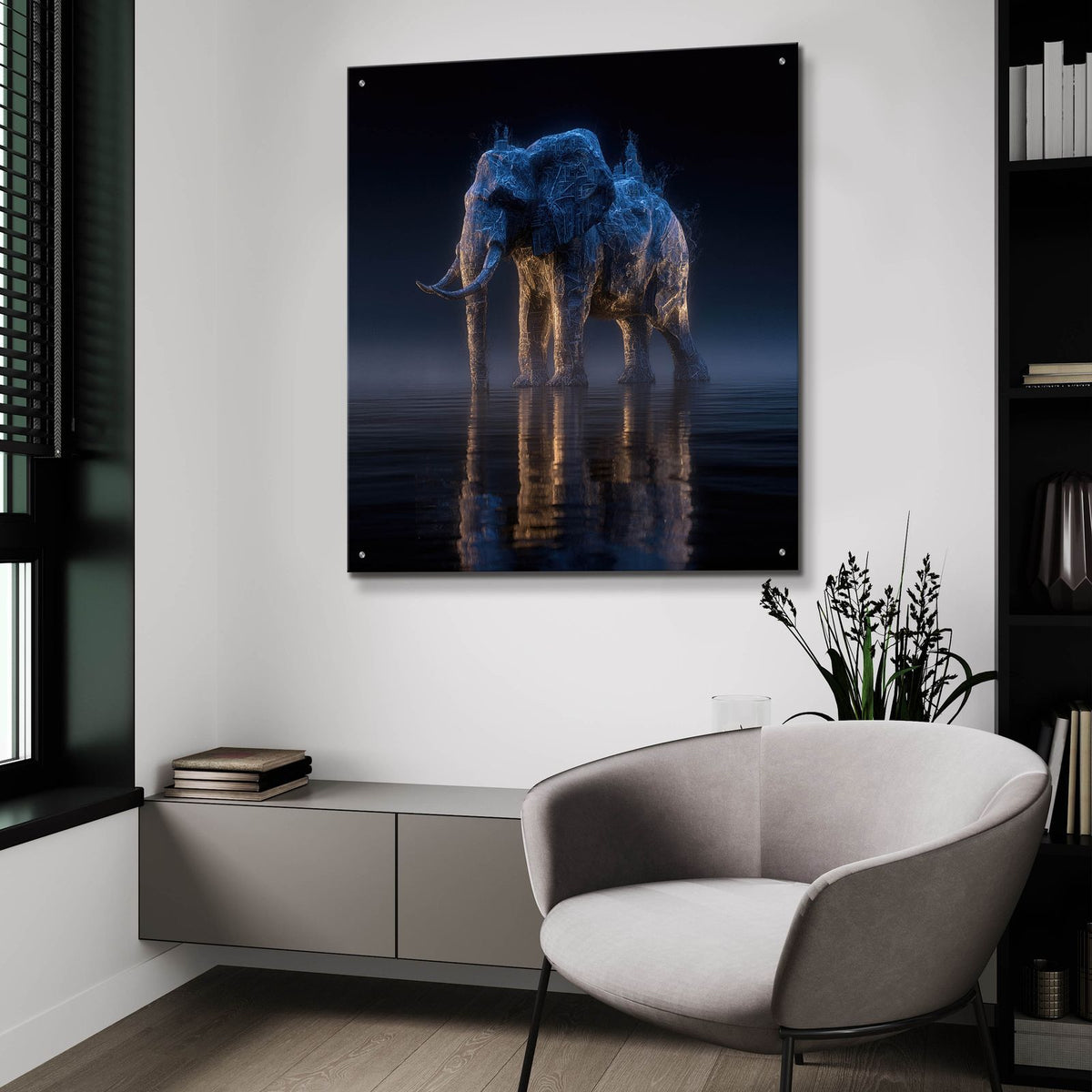 Magestic Moonlight Elephant 2 by Ann Klee - 36x36 acrylic wall art in a room