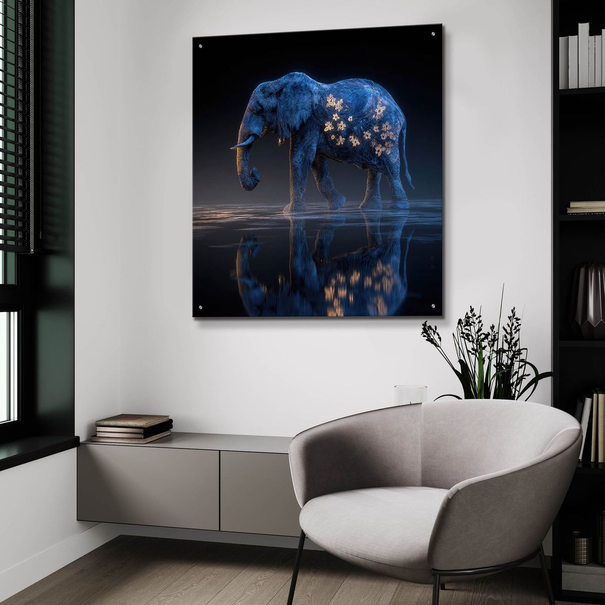 Magestic Moonlight Elephant 4 by Ann Klee - 36x36 acrylic wall art in a room