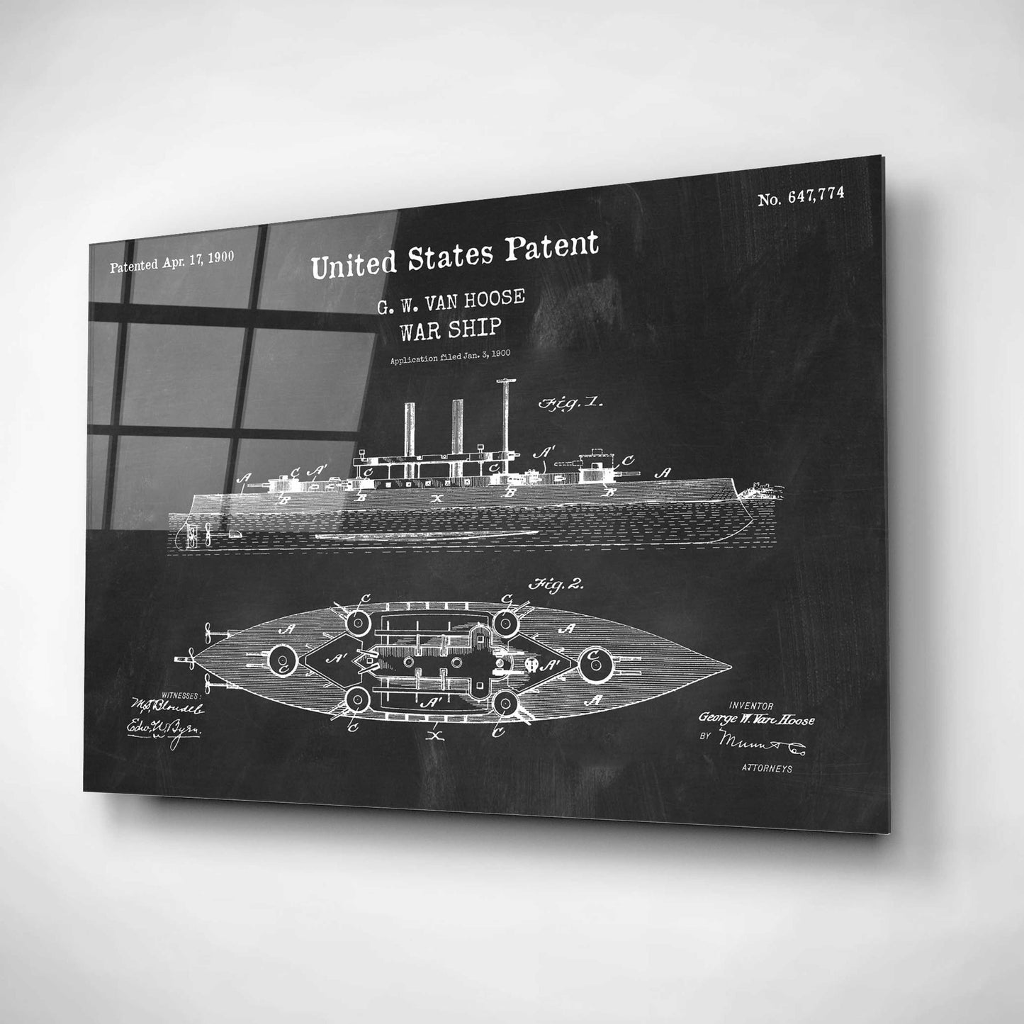 Epic Art 'War Ship Blueprint Patent Chalkboard,' Acrylic Glass Wall Art,24x16