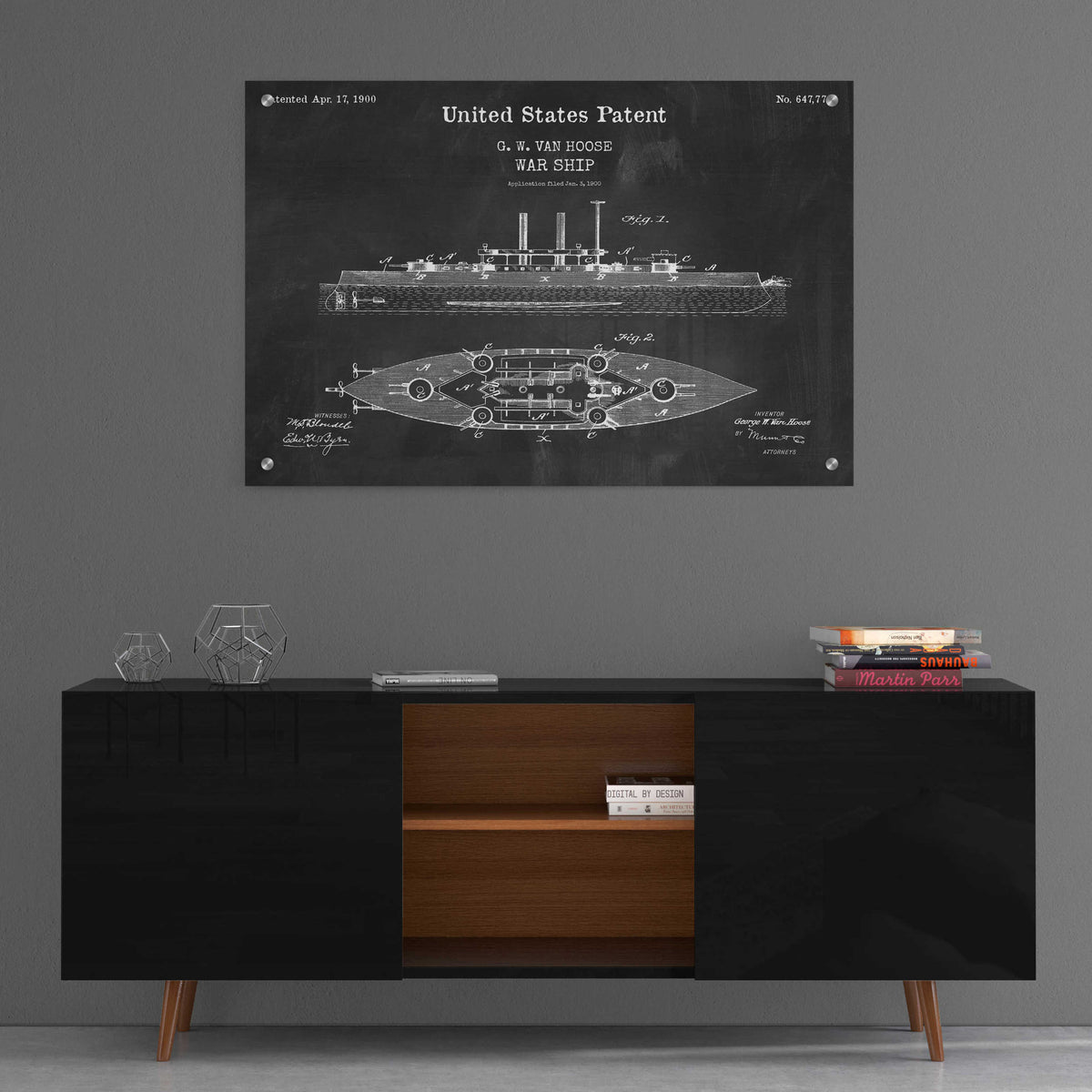 Epic Art 'War Ship Blueprint Patent Chalkboard,' Acrylic Glass Wall Art,36x24