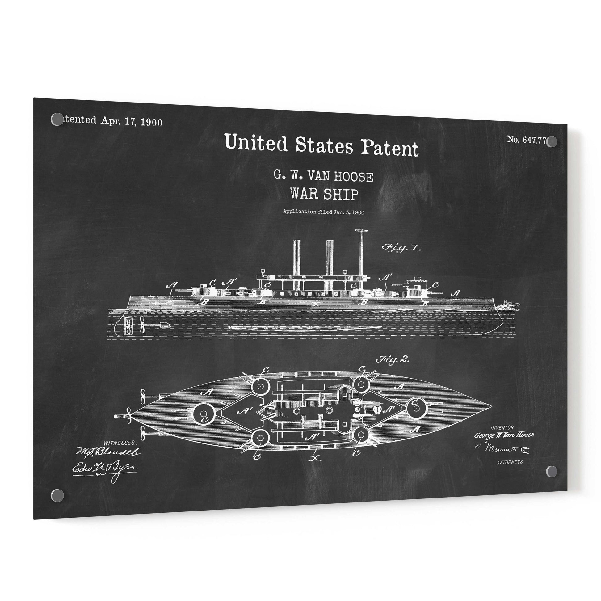 Epic Art 'War Ship Blueprint Patent Chalkboard,' Acrylic Glass Wall Art,36x24