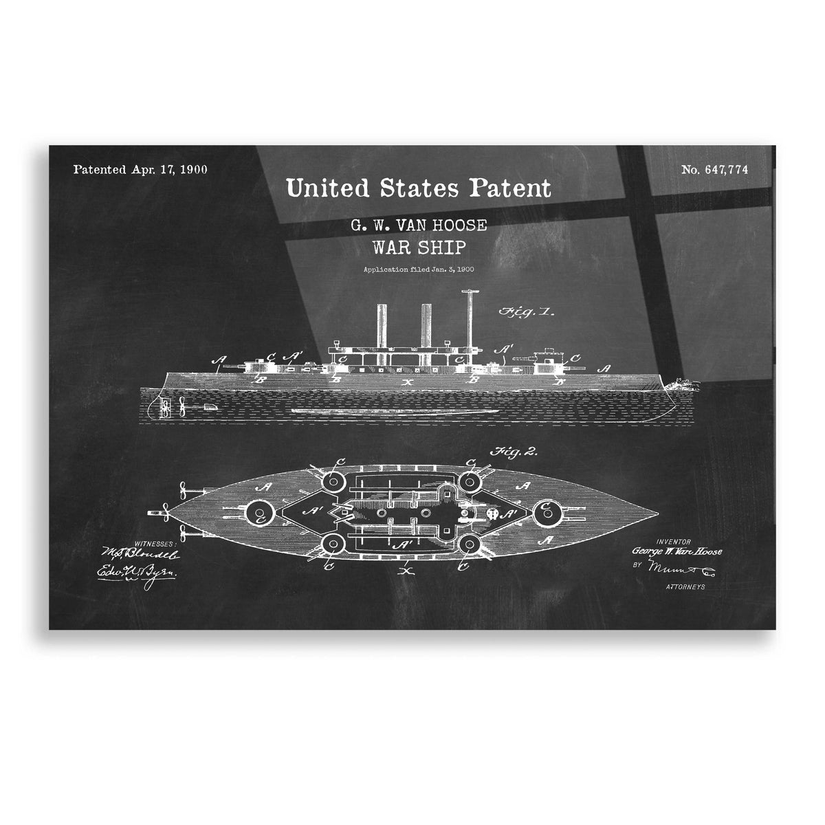 Epic Art 'War Ship Blueprint Patent Chalkboard,' Acrylic Glass Wall Art