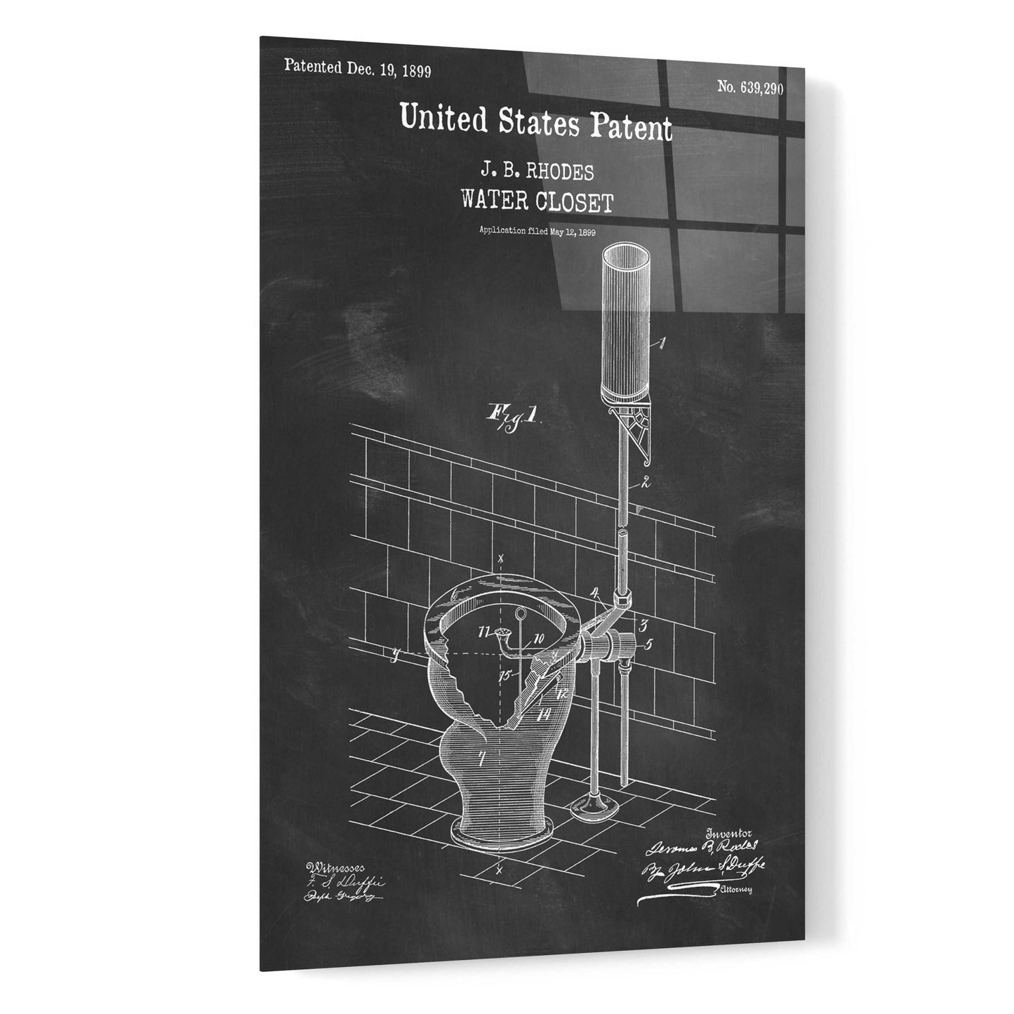Epic Art 'Water Closet Blueprint Patent Chalkboard,' Acrylic Glass Wall Art,16x24