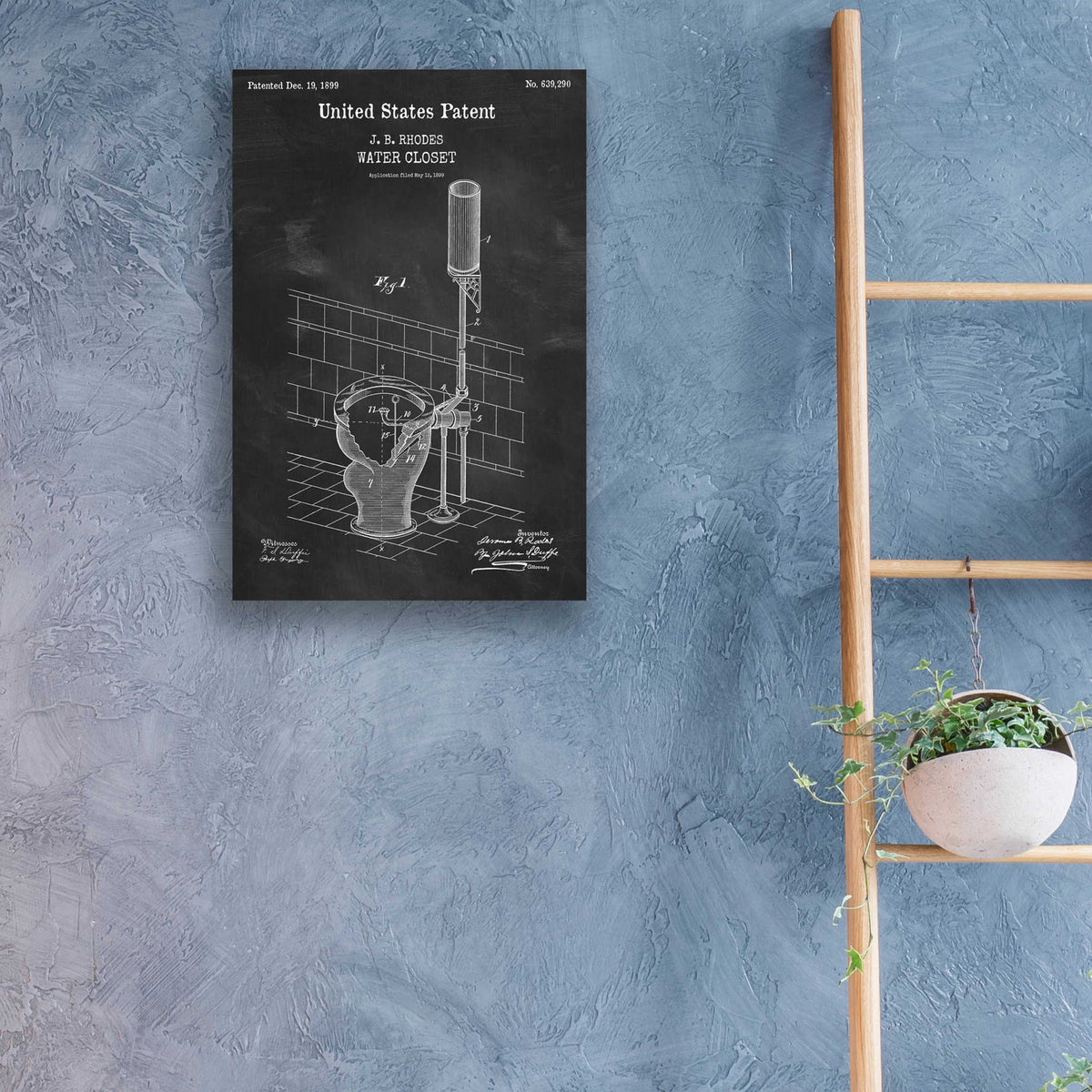Epic Art 'Water Closet Blueprint Patent Chalkboard,' Acrylic Glass Wall Art,16x24