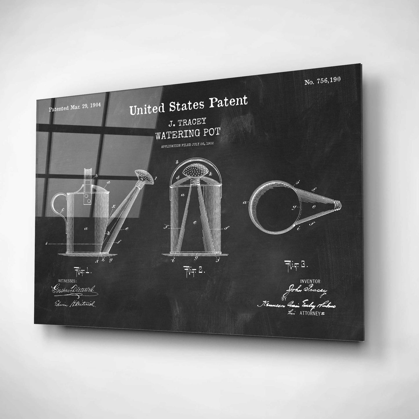 Epic Art 'Watering Can Blueprint Patent Chalkboard,' Acrylic Glass Wall Art,16x12