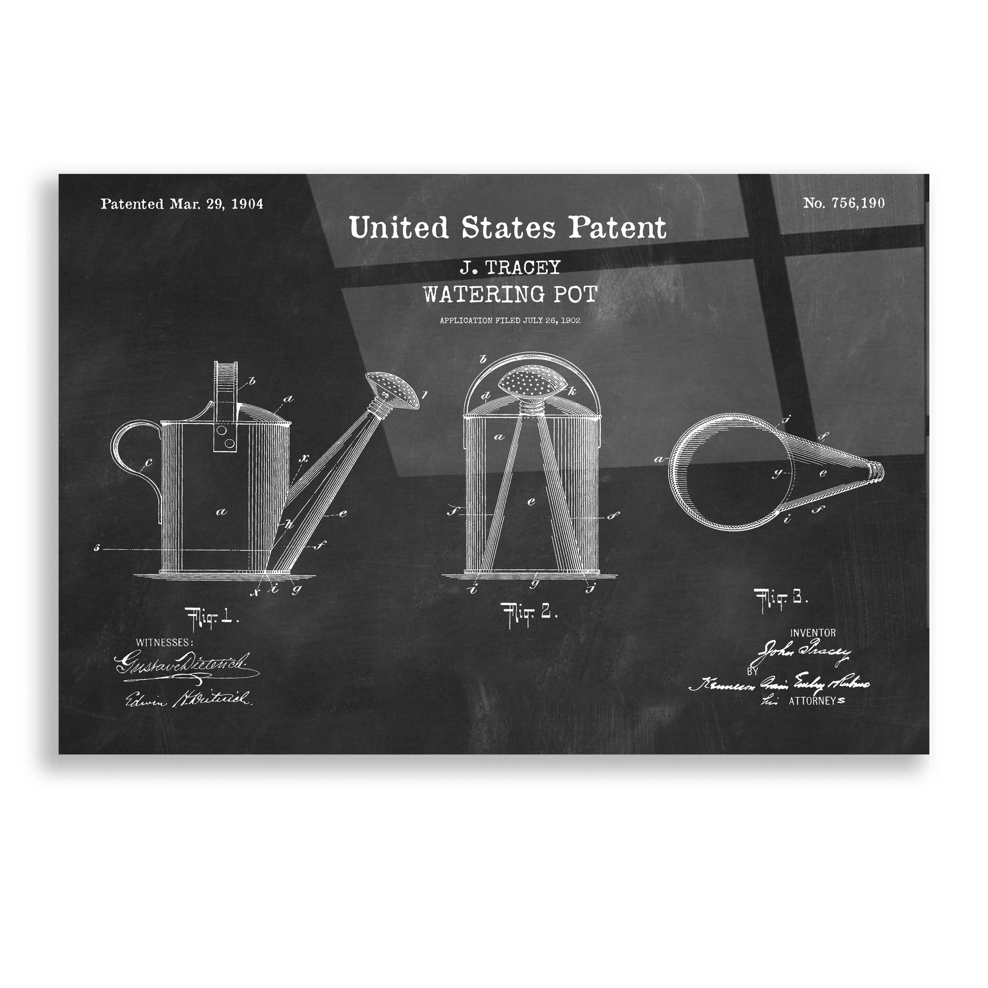 Epic Art 'Watering Can Blueprint Patent Chalkboard,' Acrylic Glass Wall Art,16x12