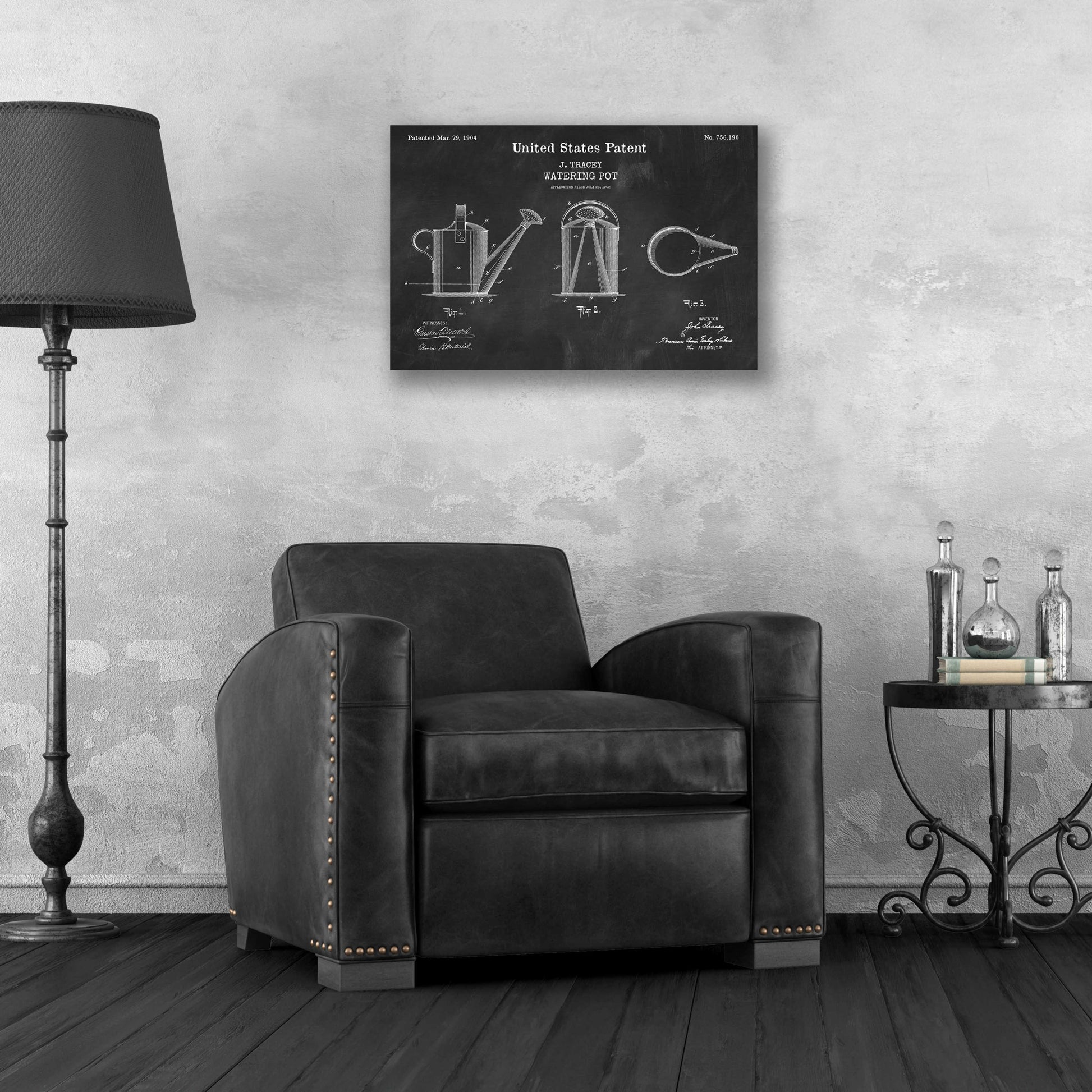 Epic Art 'Watering Can Blueprint Patent Chalkboard,' Acrylic Glass Wall Art,24x16