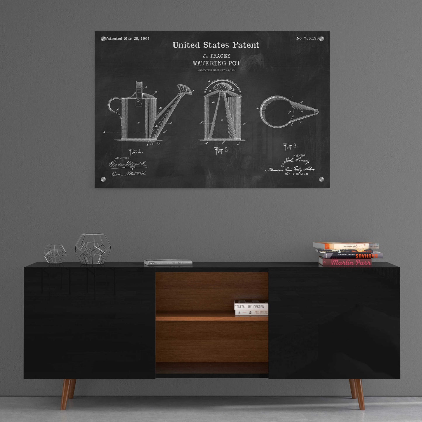 Epic Art 'Watering Can Blueprint Patent Chalkboard,' Acrylic Glass Wall Art,36x24