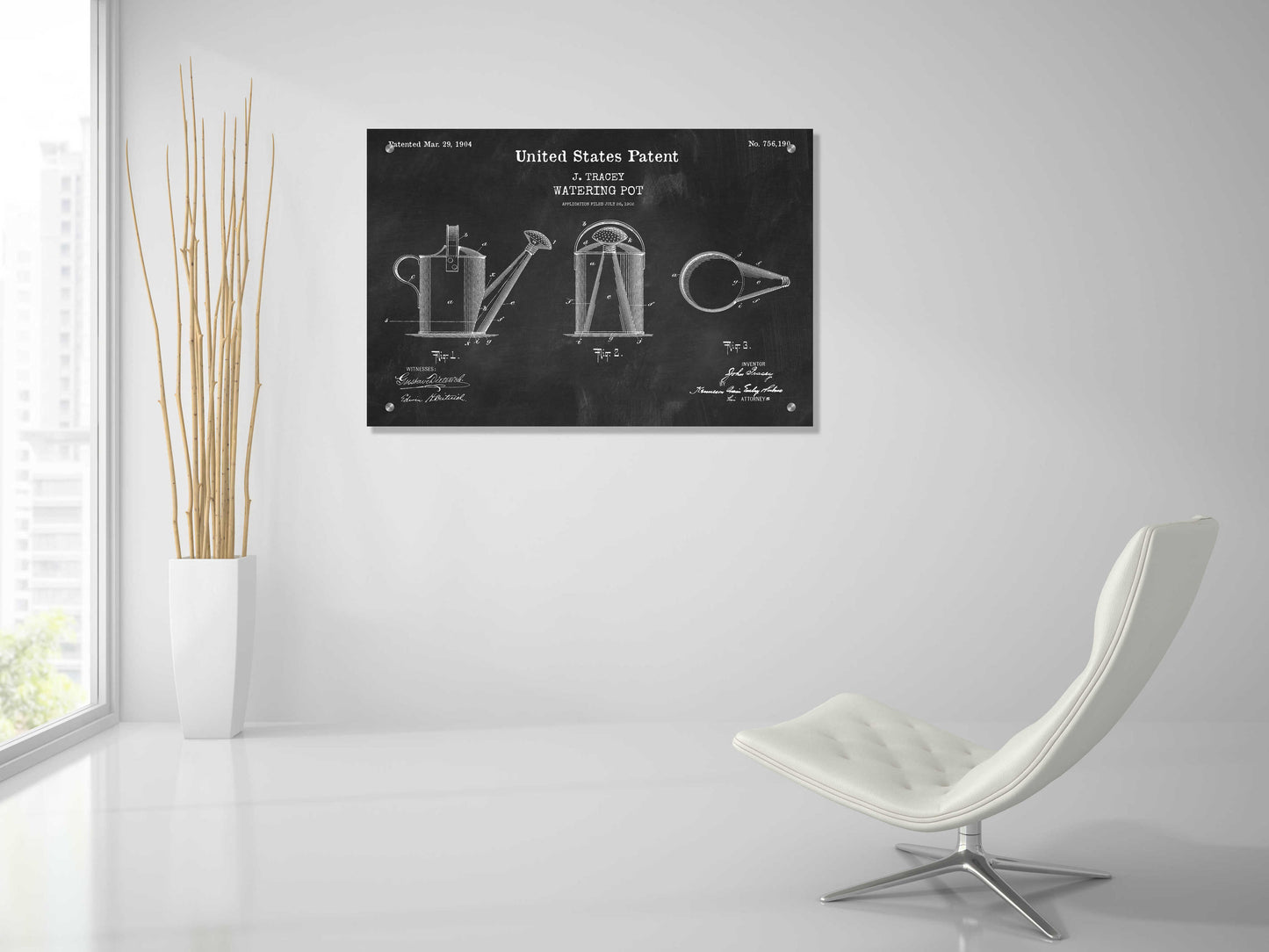 Epic Art 'Watering Can Blueprint Patent Chalkboard,' Acrylic Glass Wall Art,36x24