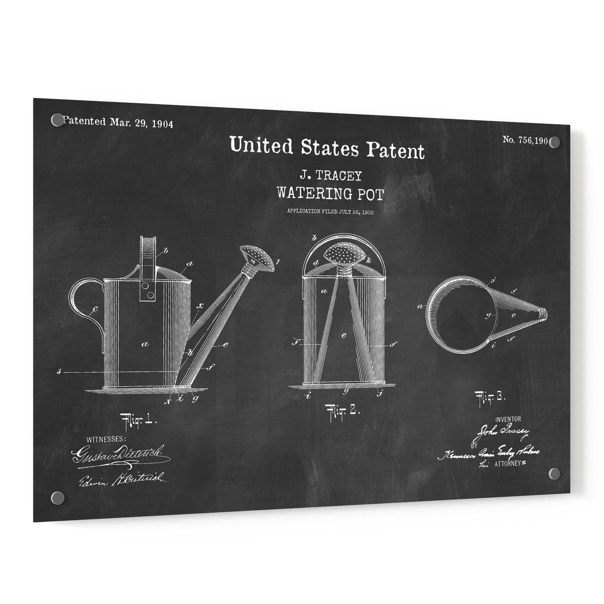 Epic Art 'Watering Can Blueprint Patent Chalkboard,' Acrylic Glass Wall Art,36x24