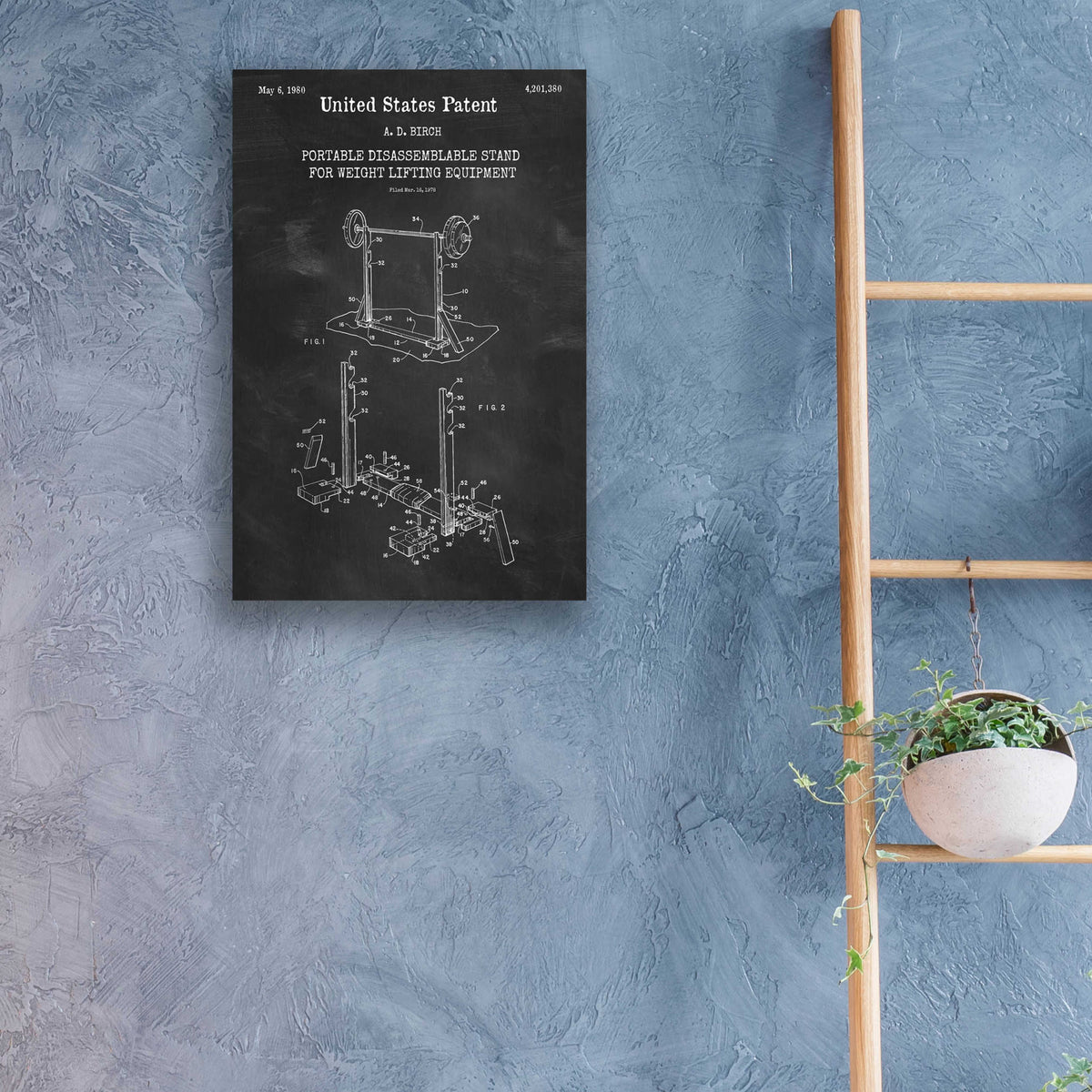 Epic Art 'Weight Lifting Equipment Blueprint Patent Chalkboard,' Acrylic Glass Wall Art,16x24