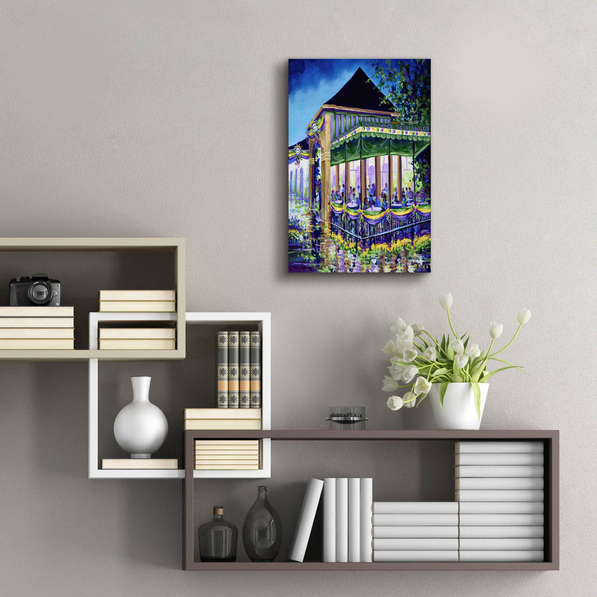 Epic Art 'New Orleans Mardigras At Cafe Du Mounde'  by ADEL Acrylic Glass Wall Art,16x24