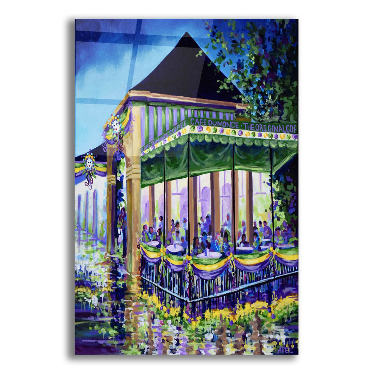 Epic Art 'New Orleans Mardigras At Cafe Du Mounde'  by ADEL Acrylic Glass Wall Art,16x24