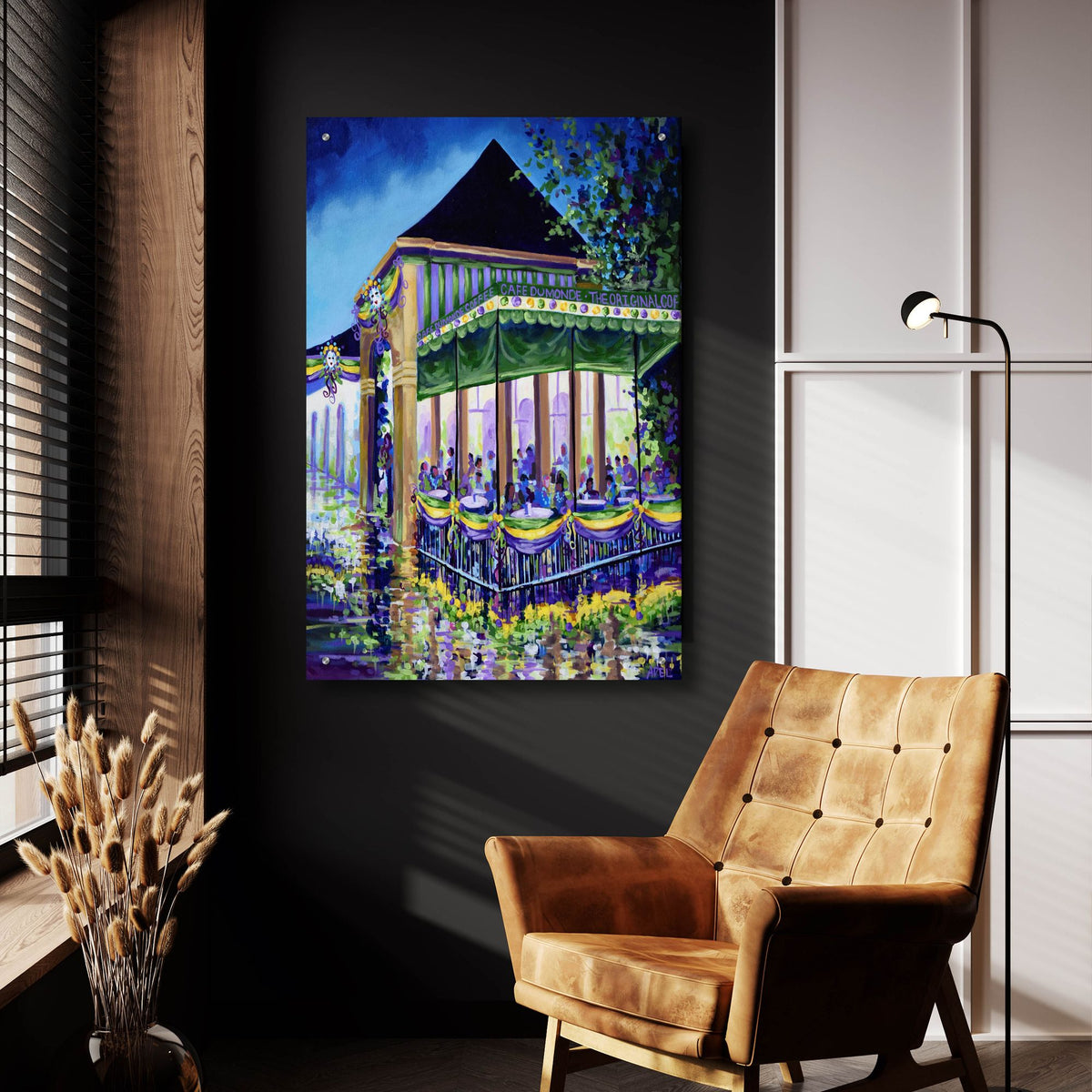 Epic Art 'New Orleans Mardigras At Cafe Du Mounde'  by ADEL Acrylic Glass Wall Art,24x36