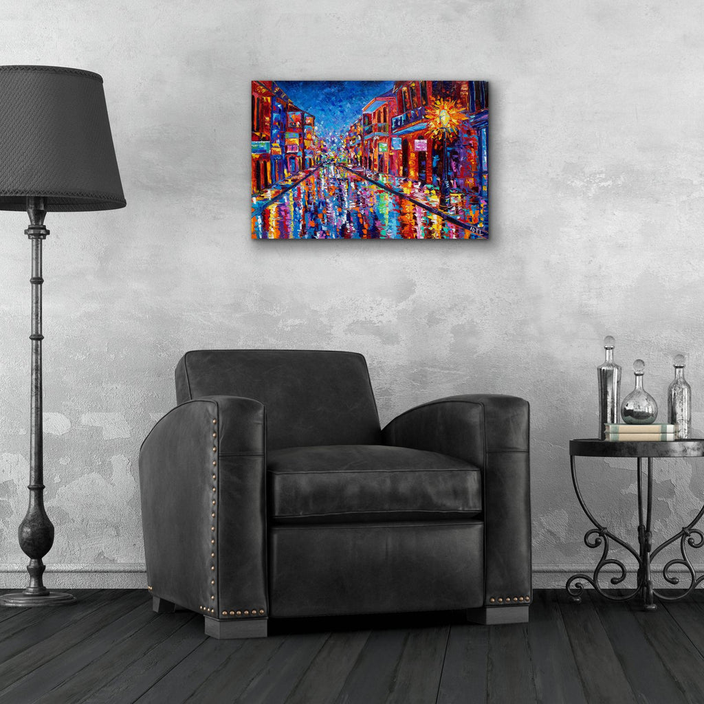 New Orleans Cool Night On Bourbon Street by ADEL - 24x16 acrylic wall art in a room