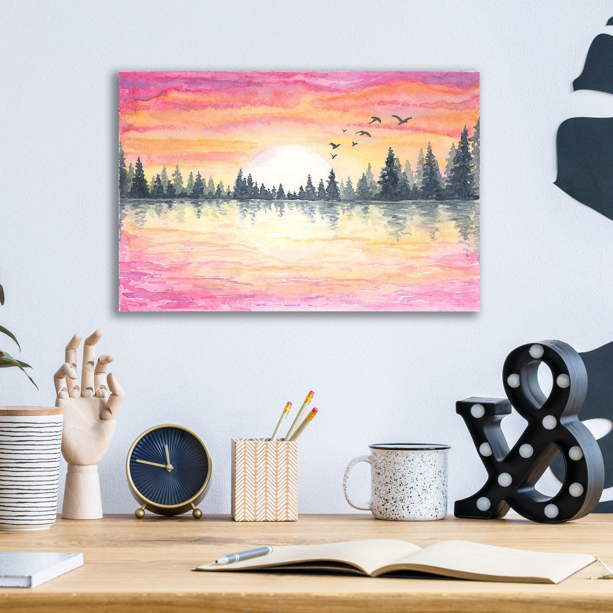 Sunrise Tree Line by Anika Goodhue - 16x12 acrylic wall art in a room