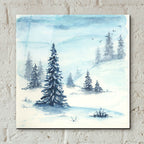 Snowy Blue Pine Hillside by Anika Goodhue - 12x12 acrylic wall art in a room