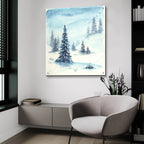 Snowy Blue Pine Hillside by Anika Goodhue - 36x36 acrylic wall art in a room