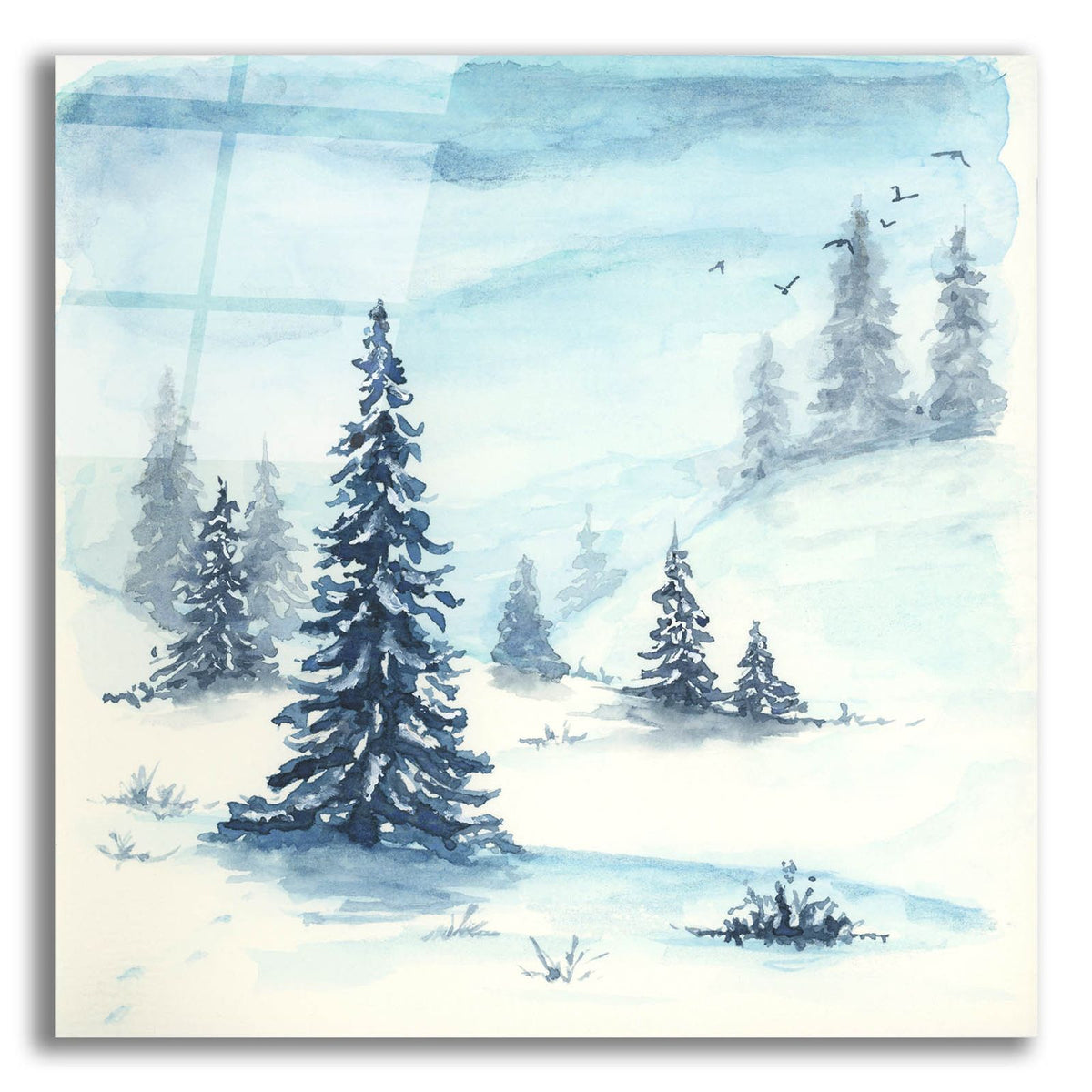 Snowy Blue Pine Hillside by Anika Goodhue acrylic glass wall art