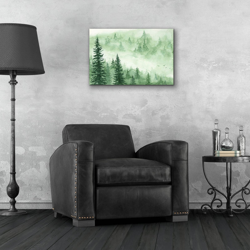 Green Foggy Trees by Anika Goodhue - 24x16 acrylic wall art in a room