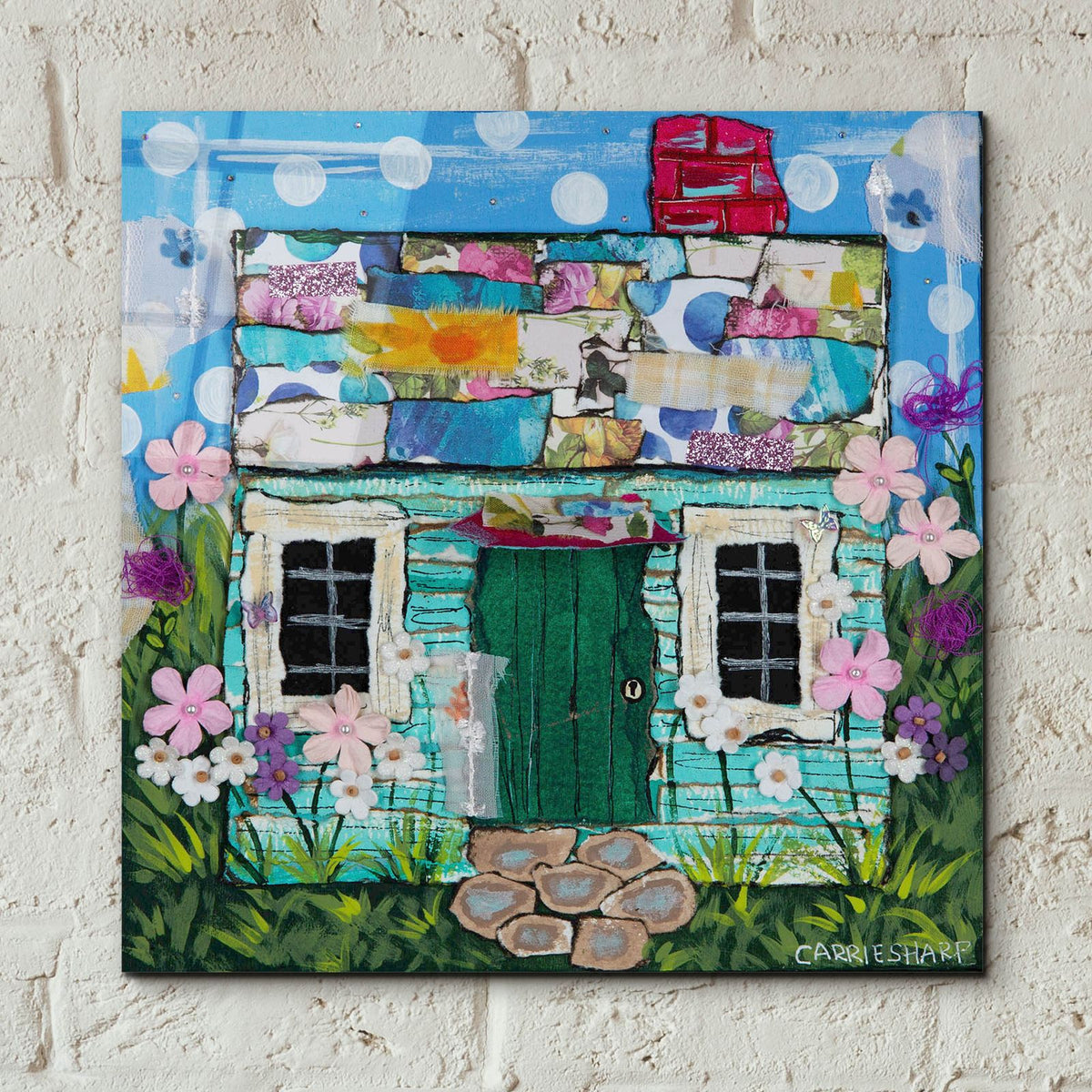 The Turquoise Cottage by Carrie Sharp - 12x12 acrylic wall art in a room