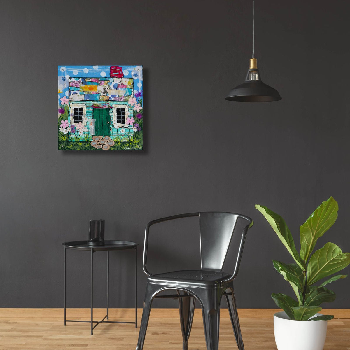 The Turquoise Cottage by Carrie Sharp - 24x24 acrylic wall art in a room