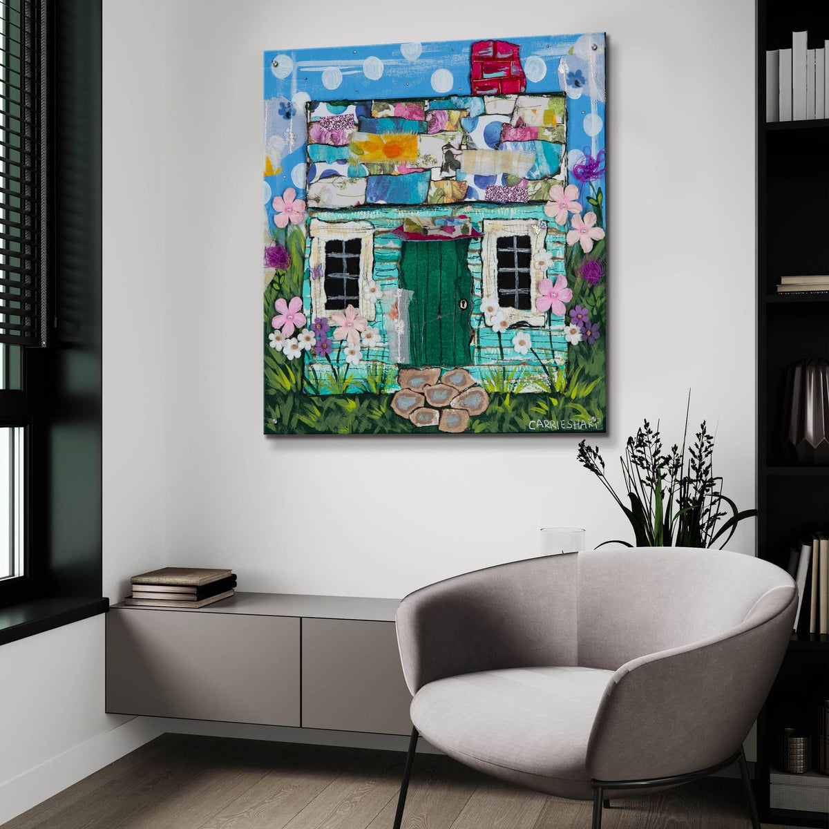 The Turquoise Cottage by Carrie Sharp - 36x36 acrylic wall art in a room