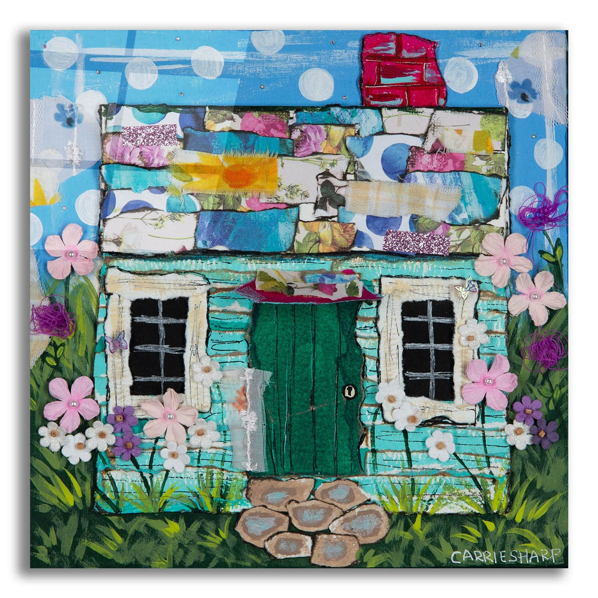 The Turquoise Cottage by Carrie Sharp acrylic glass wall art