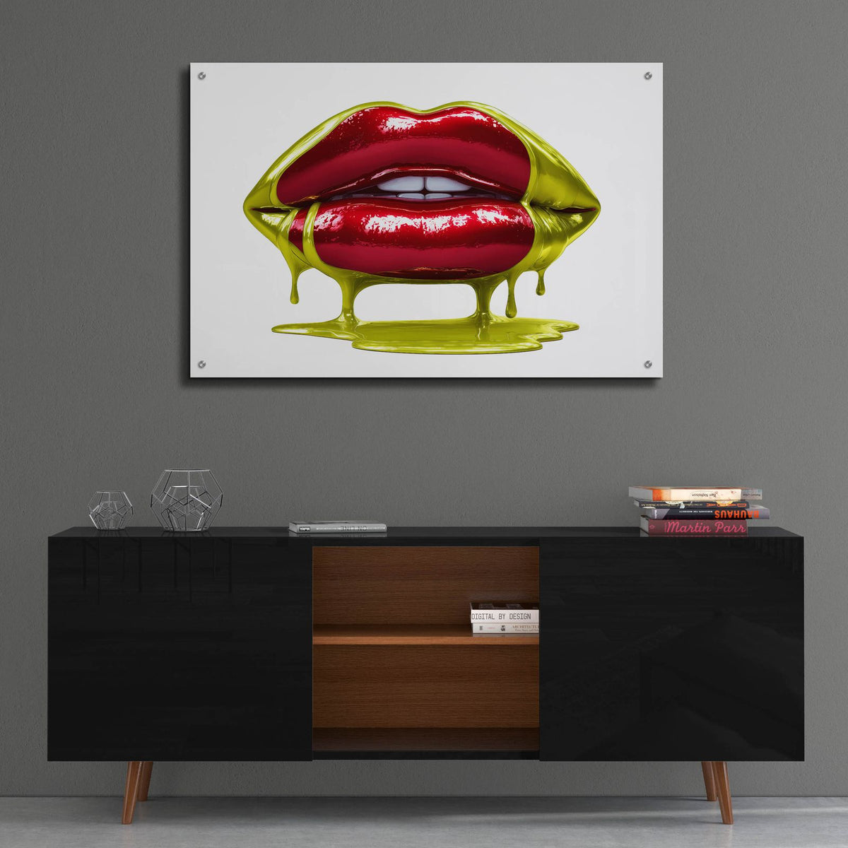 Cherry Red Lips by Ann Klee - 36x24 acrylic wall art in a room