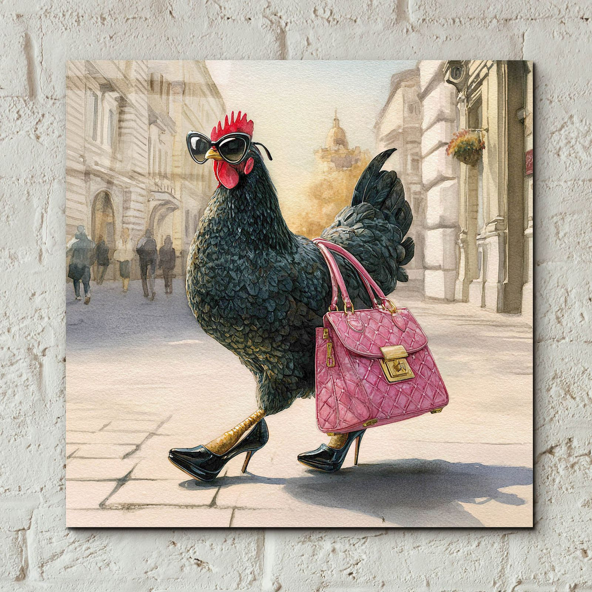 Fashionable Chicken 3 by Ann Klee - 12x12 acrylic wall art in a room