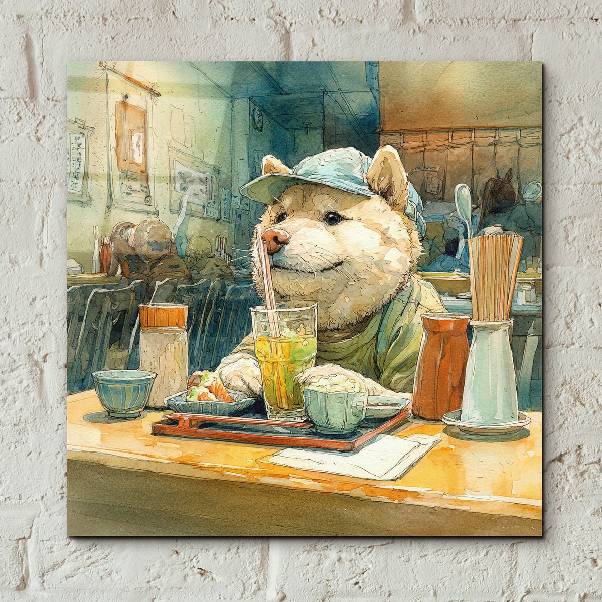 Happy Puppy Lunch by Ann Klee - 12x12 acrylic wall art in a room