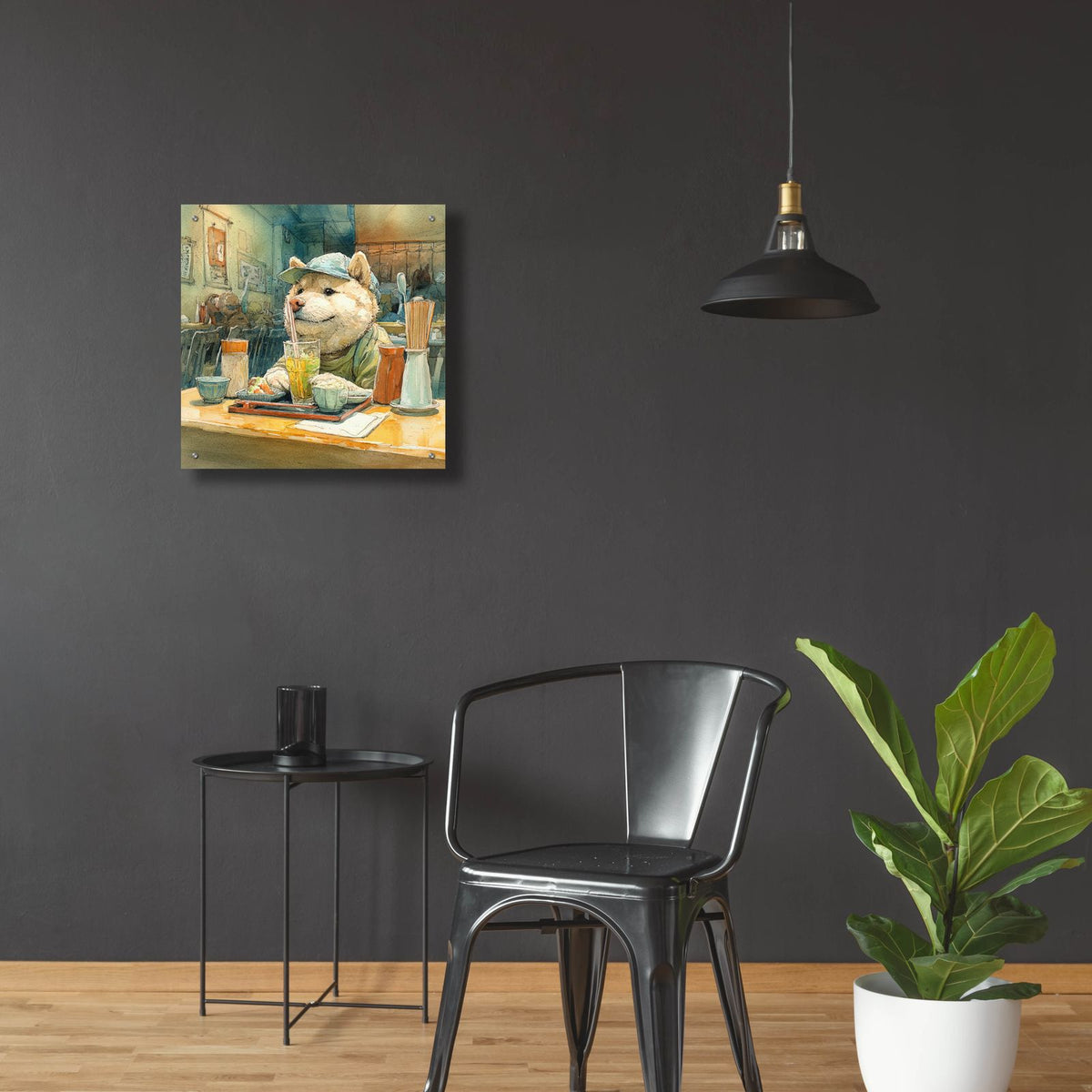 Happy Puppy Lunch by Ann Klee - 24x24 acrylic wall art in a room