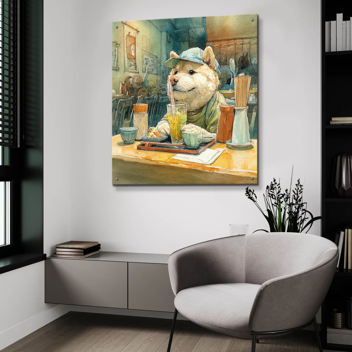 Happy Puppy Lunch by Ann Klee - 36x36 acrylic wall art in a room