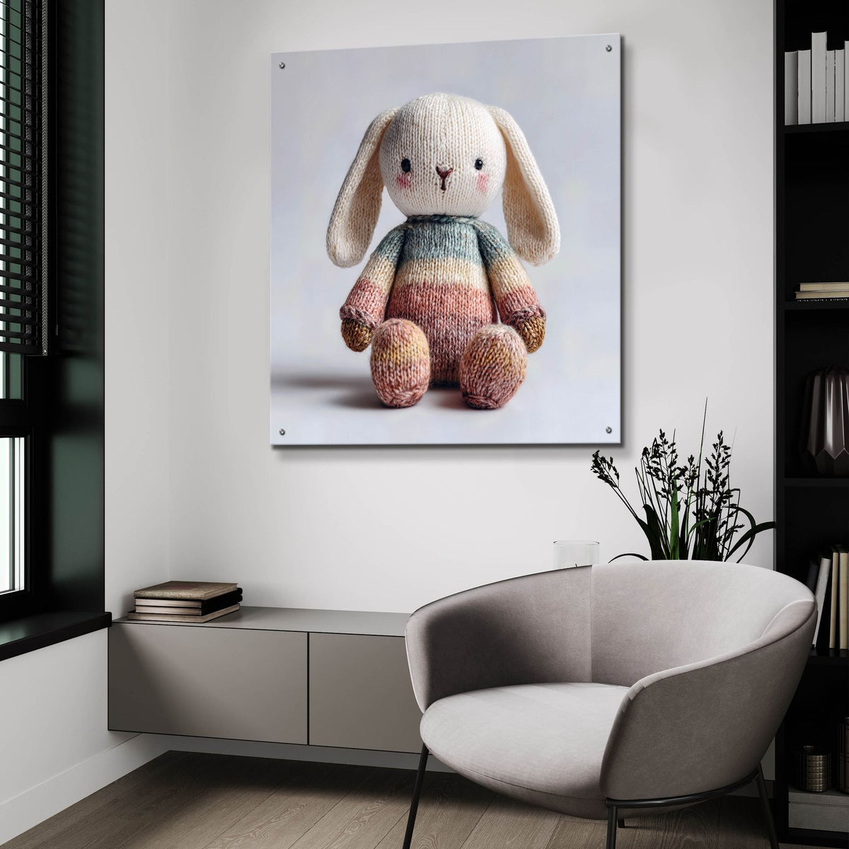 Knitted Bunny by Ann Klee - 36x36 acrylic wall art in a room